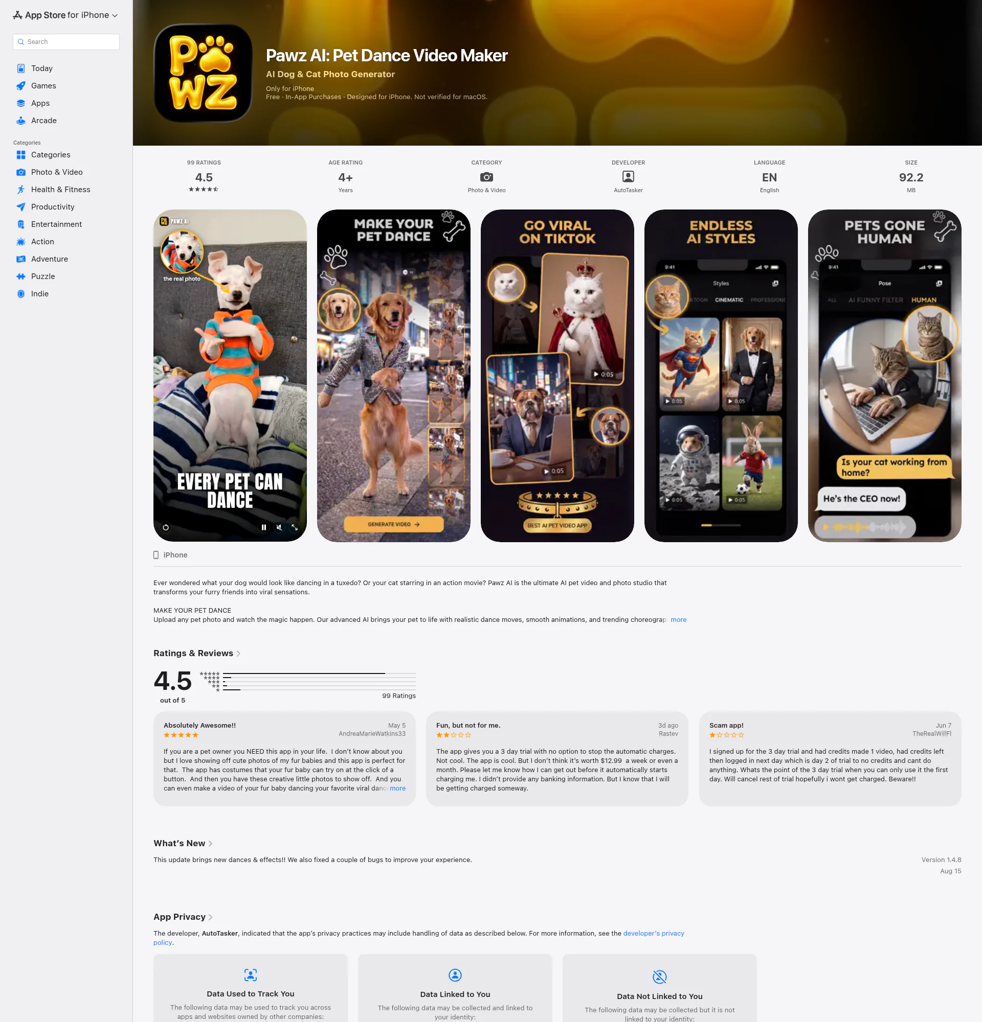 Pawz AI: Pet Dance Video Maker landing page
