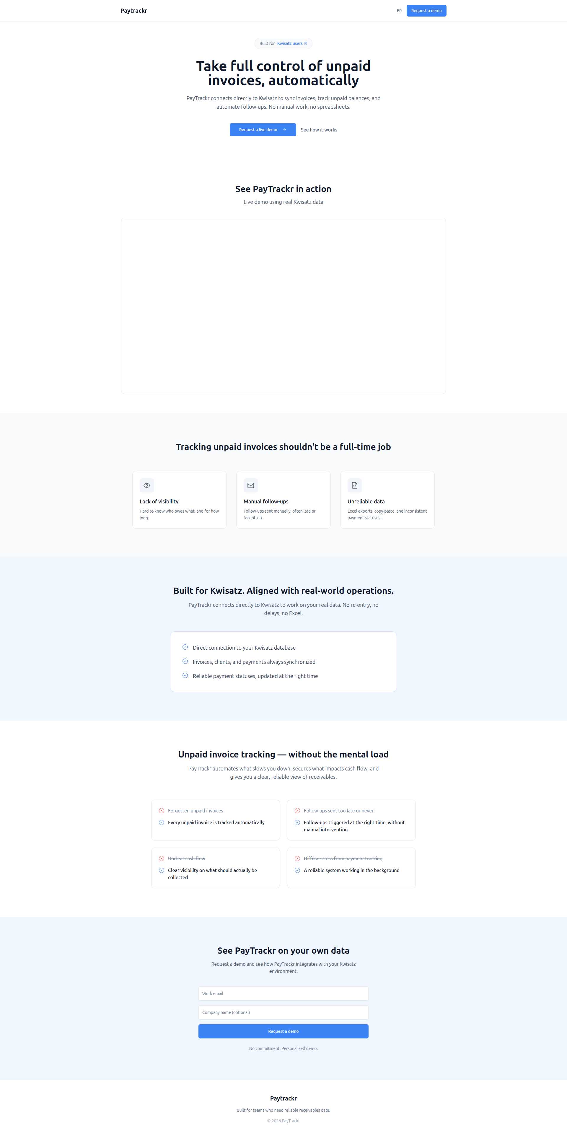 Landing page screenshot for paytrackr.app, 1920 by 3852 pixels