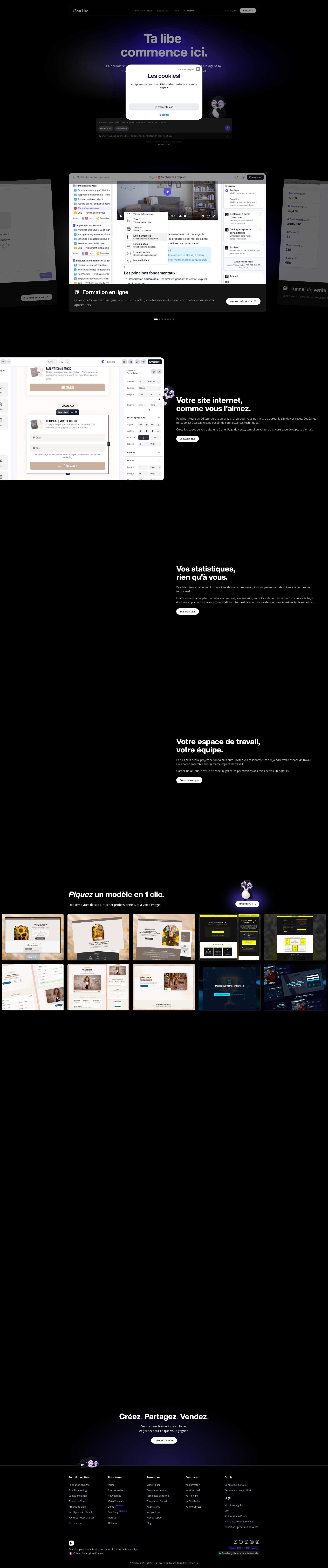 Landing page screenshot for peachie.io, 1920 by 9186 pixels