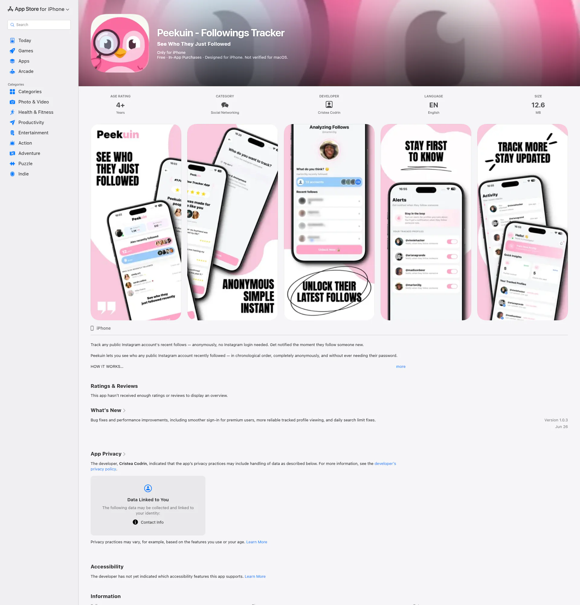 Peekuin - Followings Tracker landing page