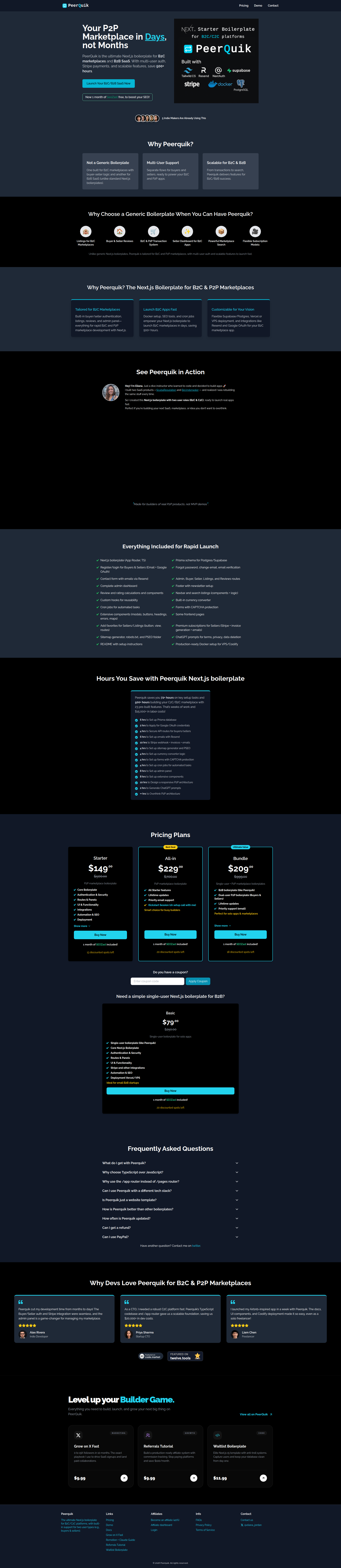 Landing page screenshot for peerquik.vercel.app, 1920 by 8825 pixels