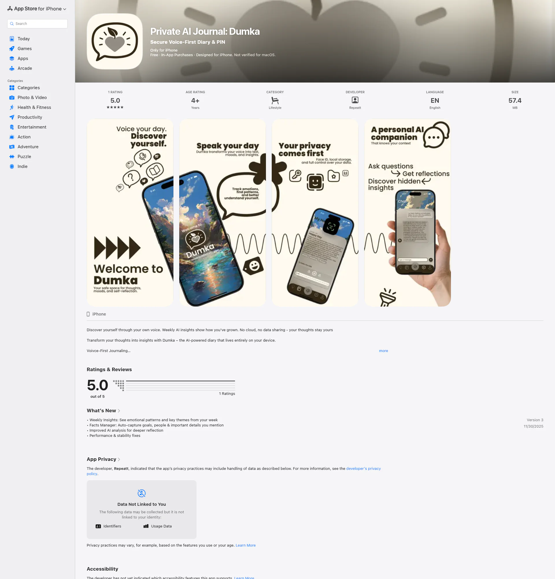 Personal AI Diary - Dumka landing page
