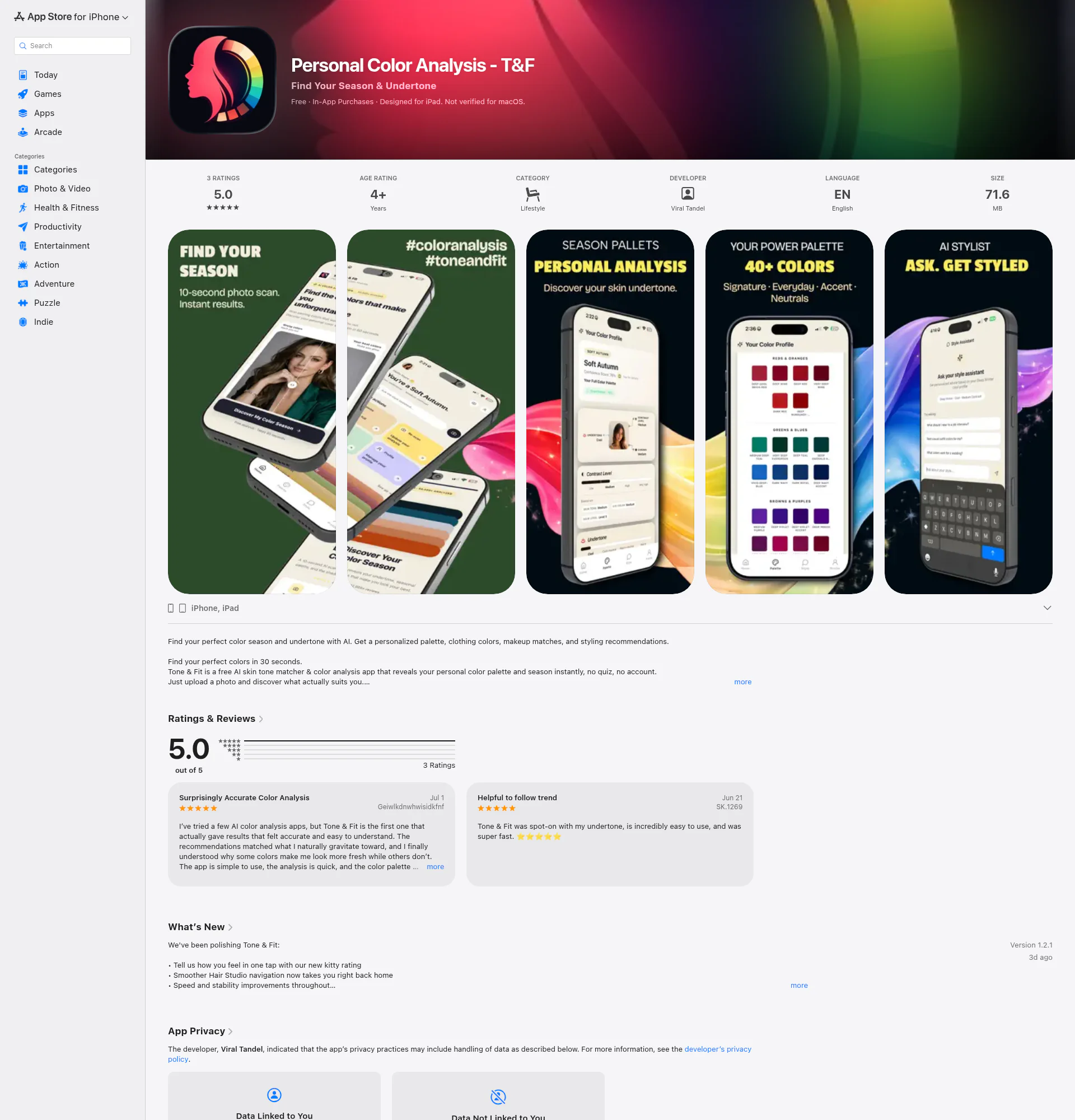 Personal Color Analysis - T&F landing page
