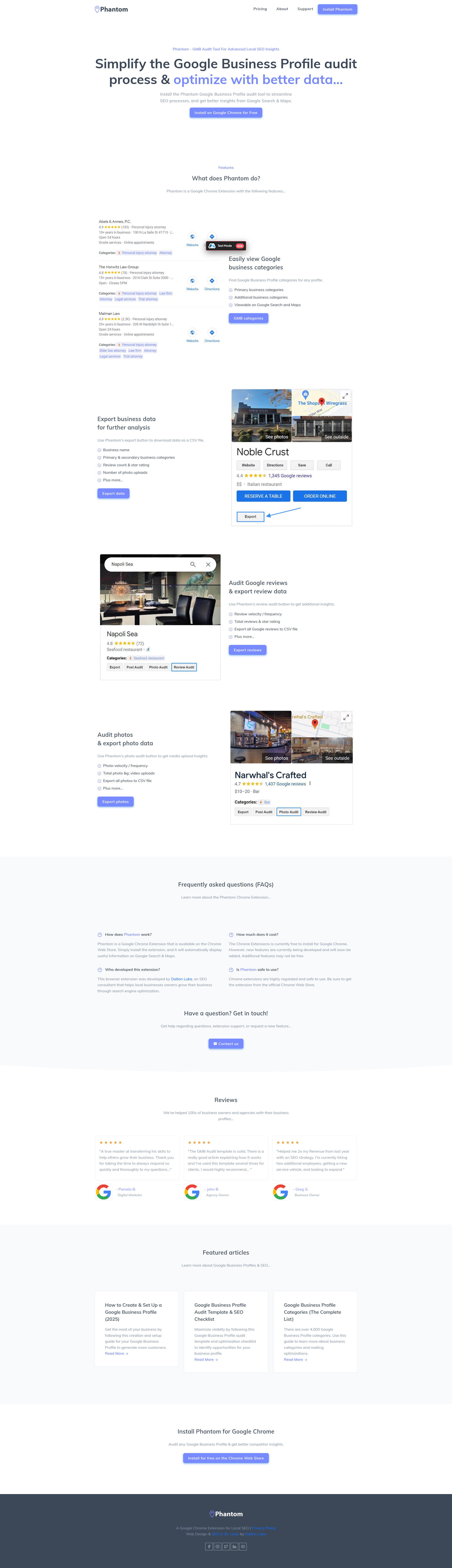 Landing page screenshot for phantomlocal.com, 1920 by 6659 pixels