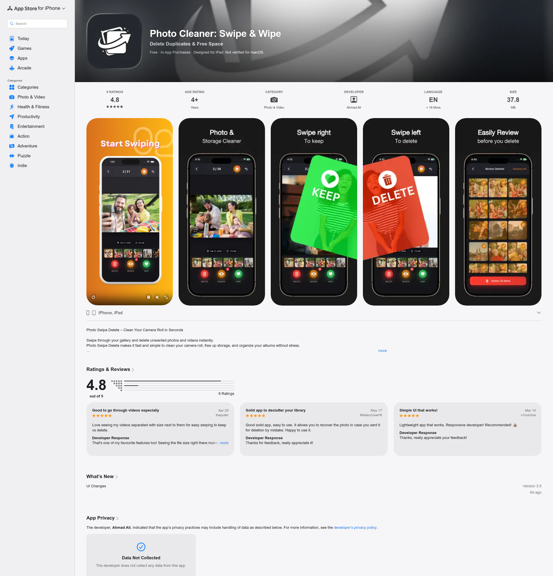 Photo Swipe - Cleaner landing page