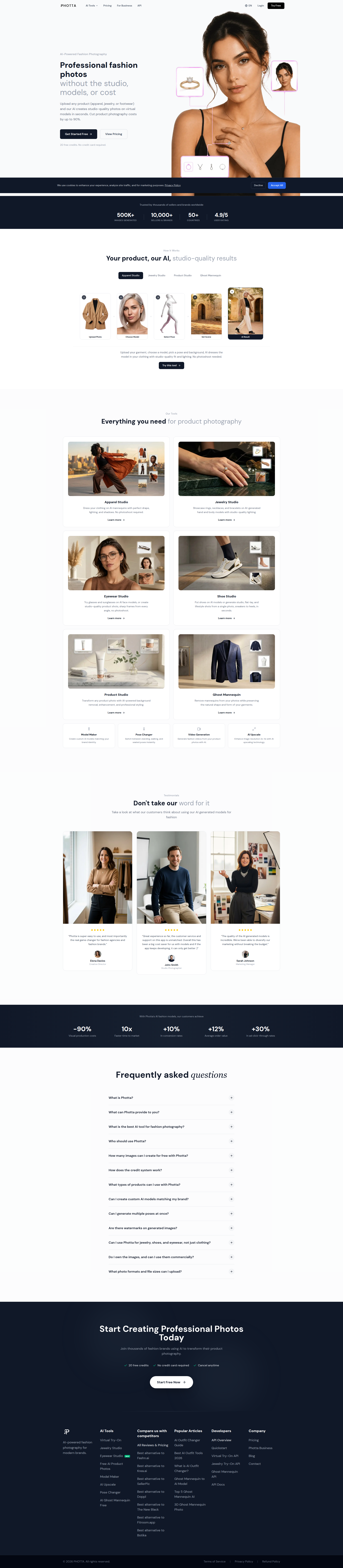 Landing page screenshot for photta.app, 1920 by 8769 pixels