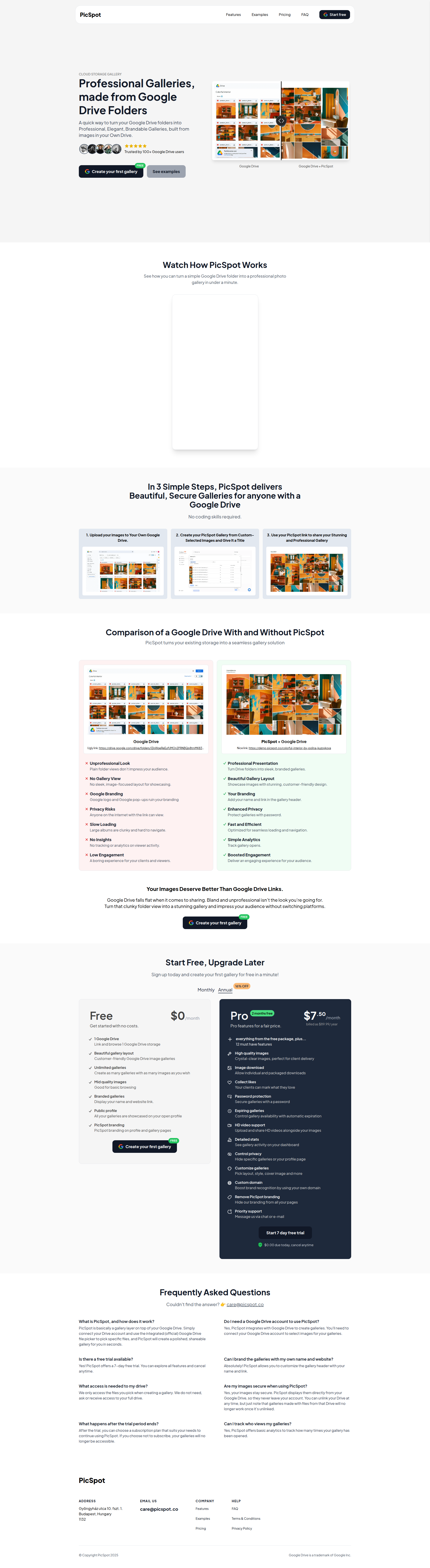 Landing page screenshot for picspot.co, 1920 by 6987 pixels