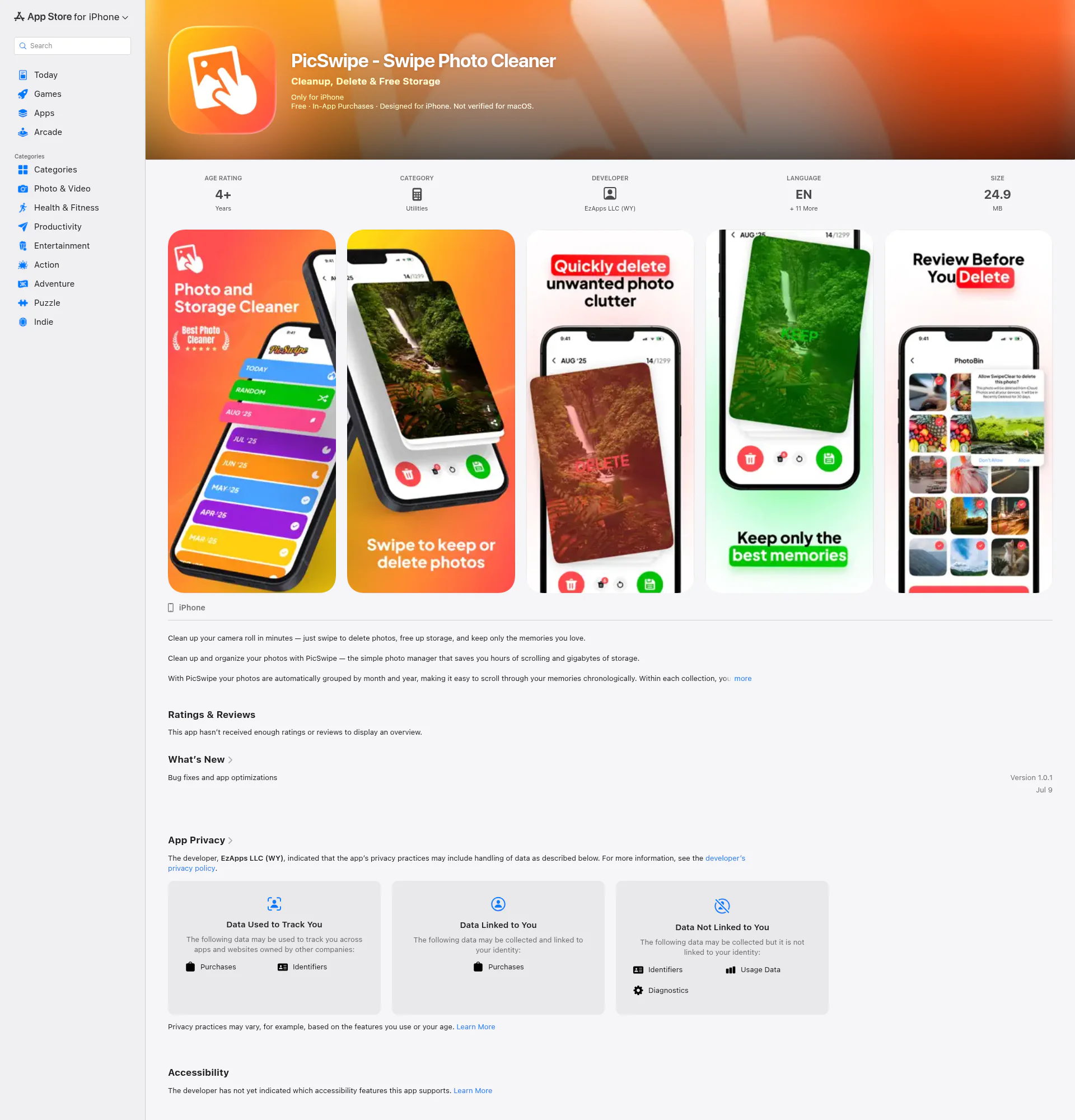 PicSwipe landing page