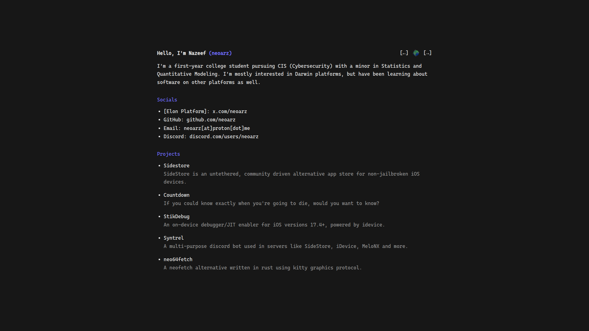 Landing page screenshot for neoarz.com, 1920 by 1080 pixels
