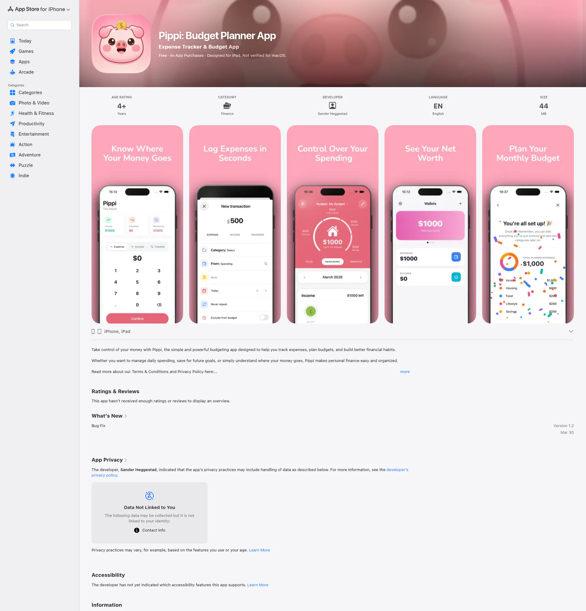 Pippi: Budget Planner App landing page