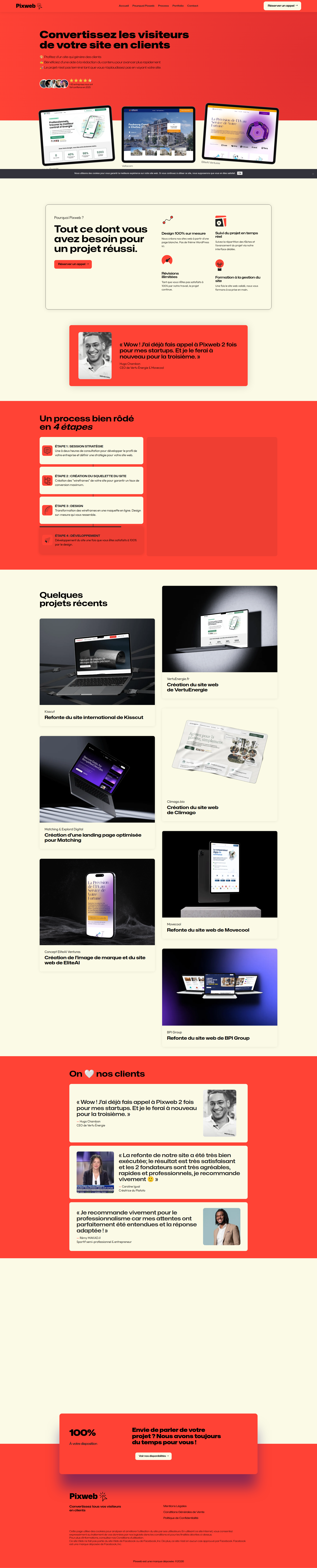 Landing page screenshot for pixweb.fr, 1920 by 9491 pixels