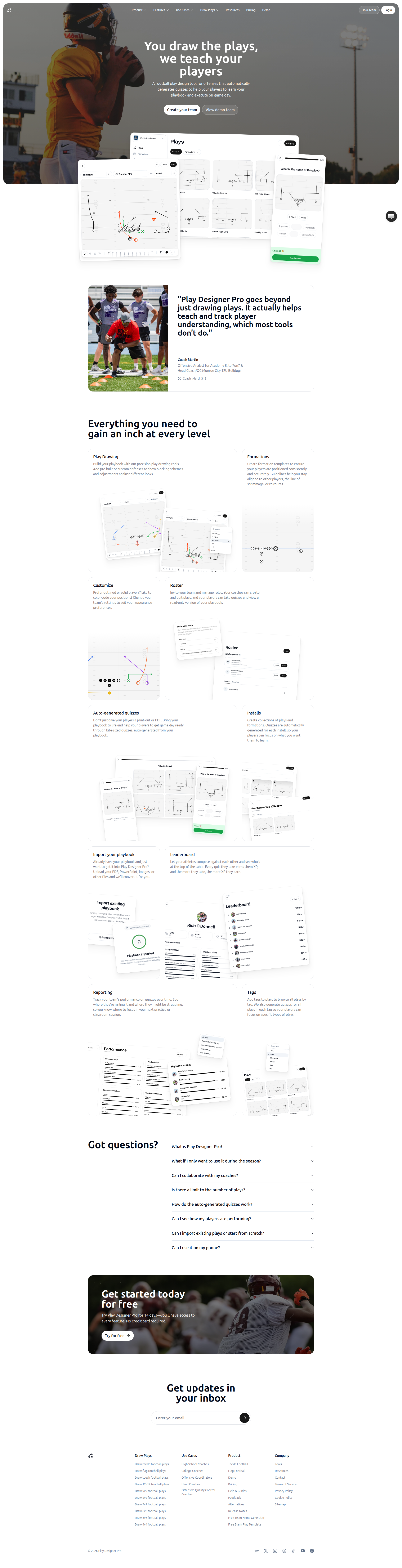 Landing page screenshot for playdesignerpro.com, 1920 by 7490 pixels