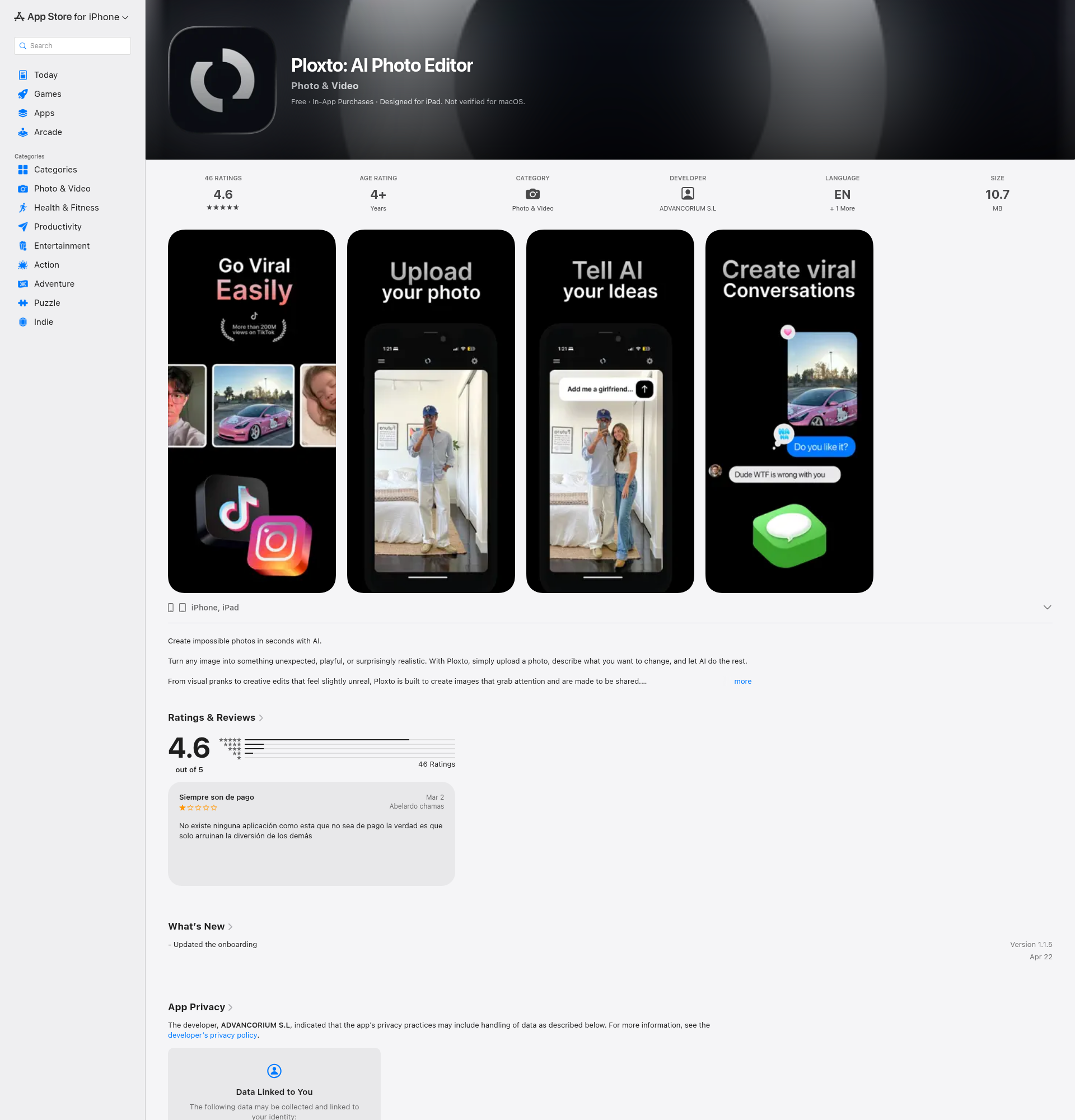 Landing page screenshot for apps.apple.com, 1920 by 2000 pixels