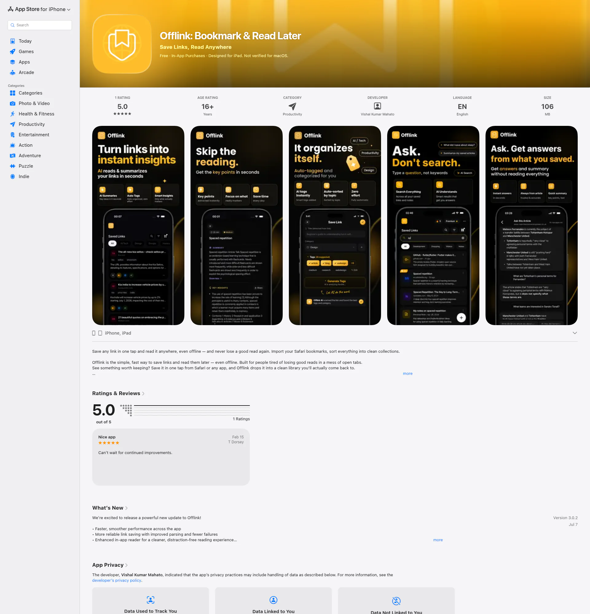 Offlink: Bookmark & Read Later landing page
