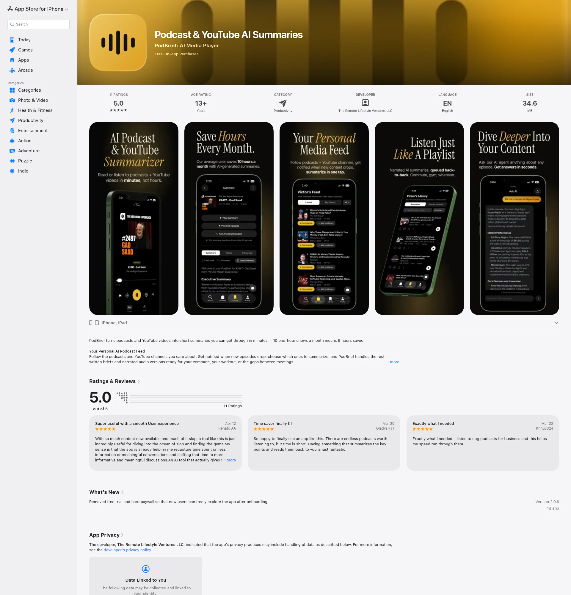 PodBrief landing page