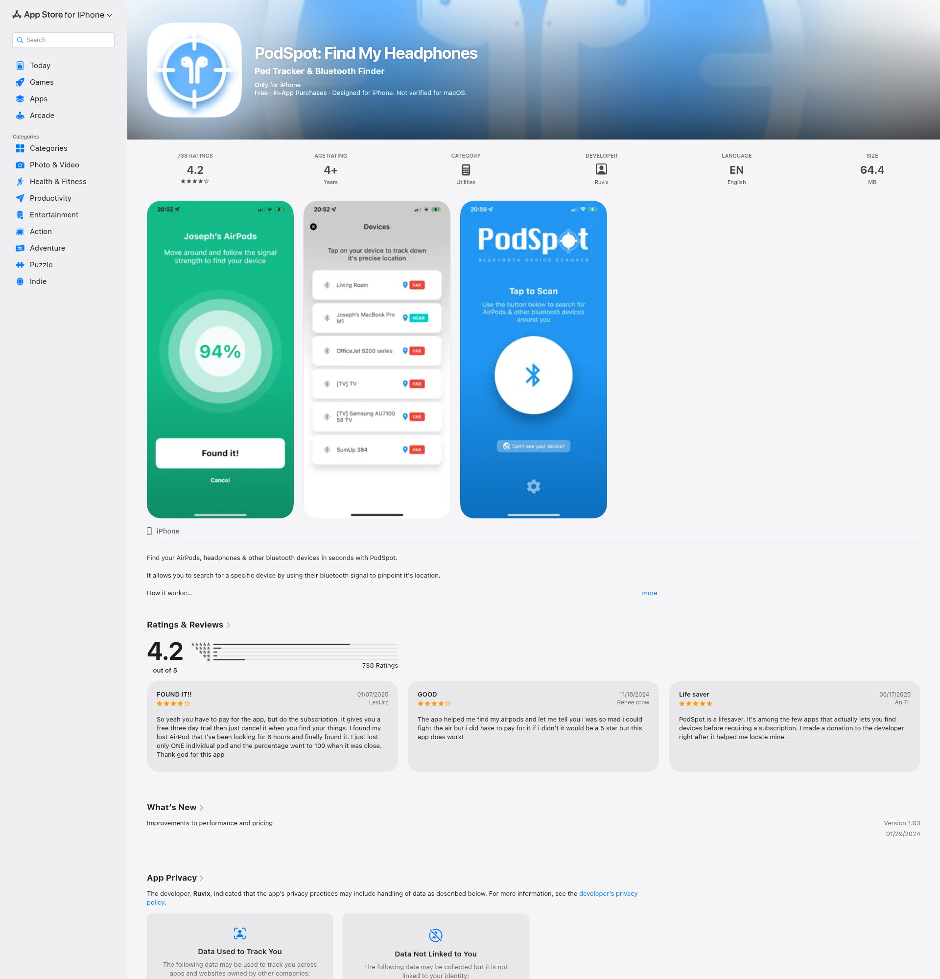 Landing page screenshot for apps.apple.com, 1920 by 2000 pixels