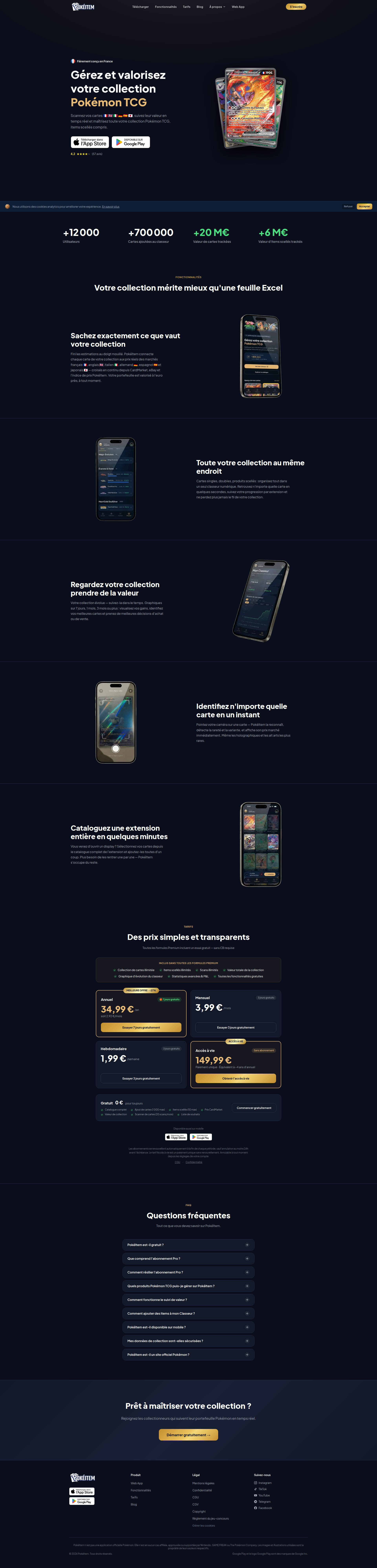 Landing page screenshot for pokeitem.fr, 1920 by 7996 pixels