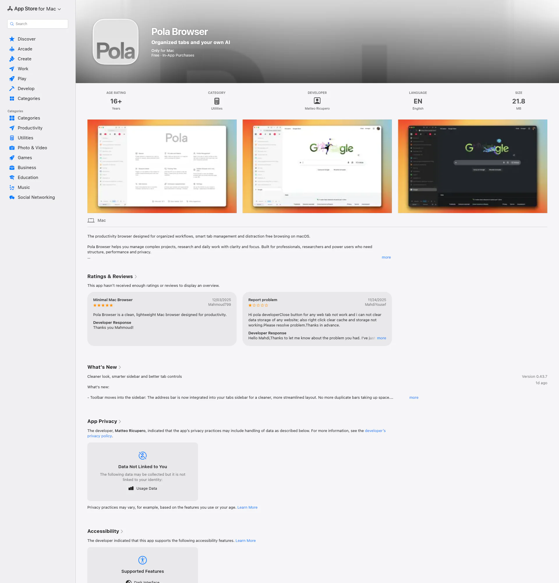 Pola Browser landing page