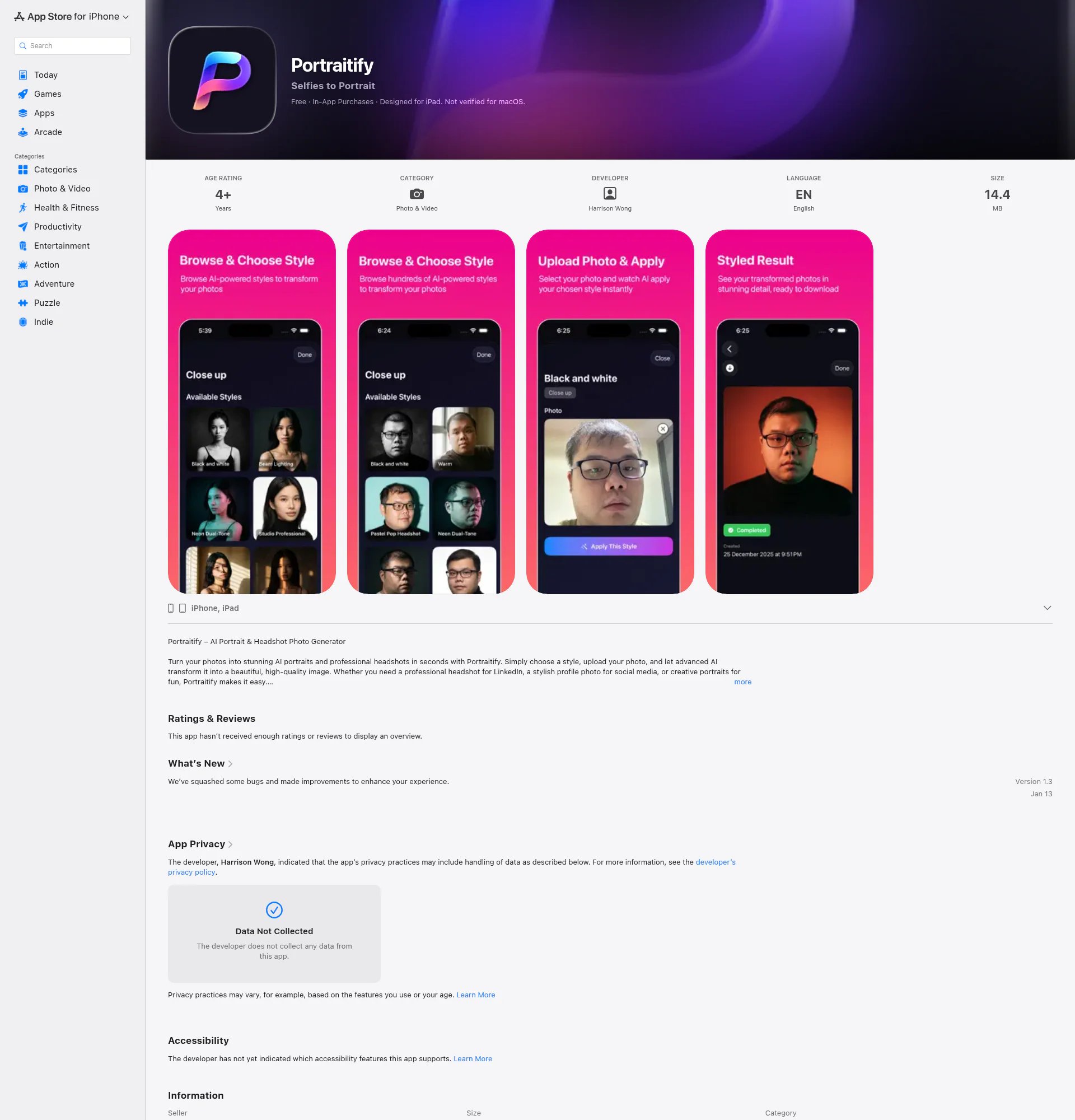 Portraitify landing page