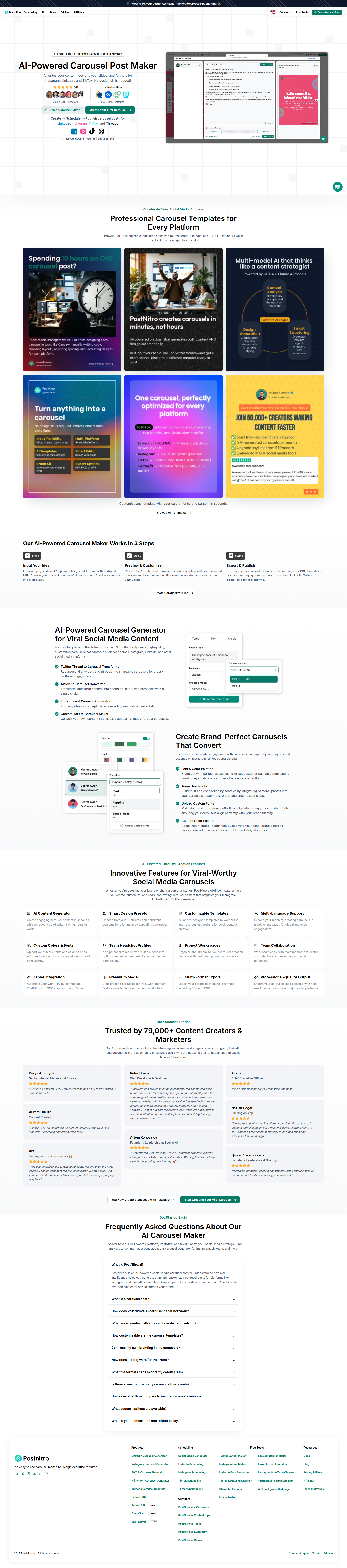 Landing page screenshot for postnitro.ai, 1920 by 8671 pixels