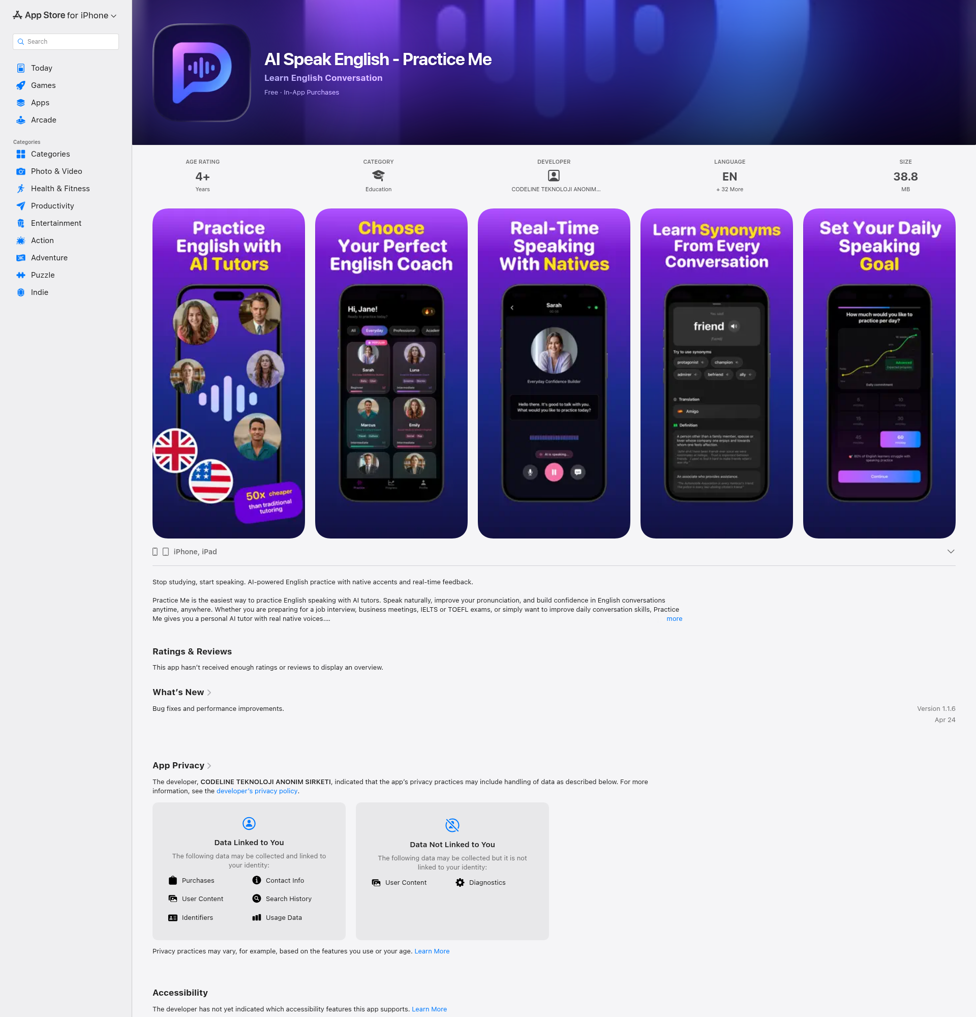 Landing page screenshot for apps.apple.com, 1920 by 2000 pixels