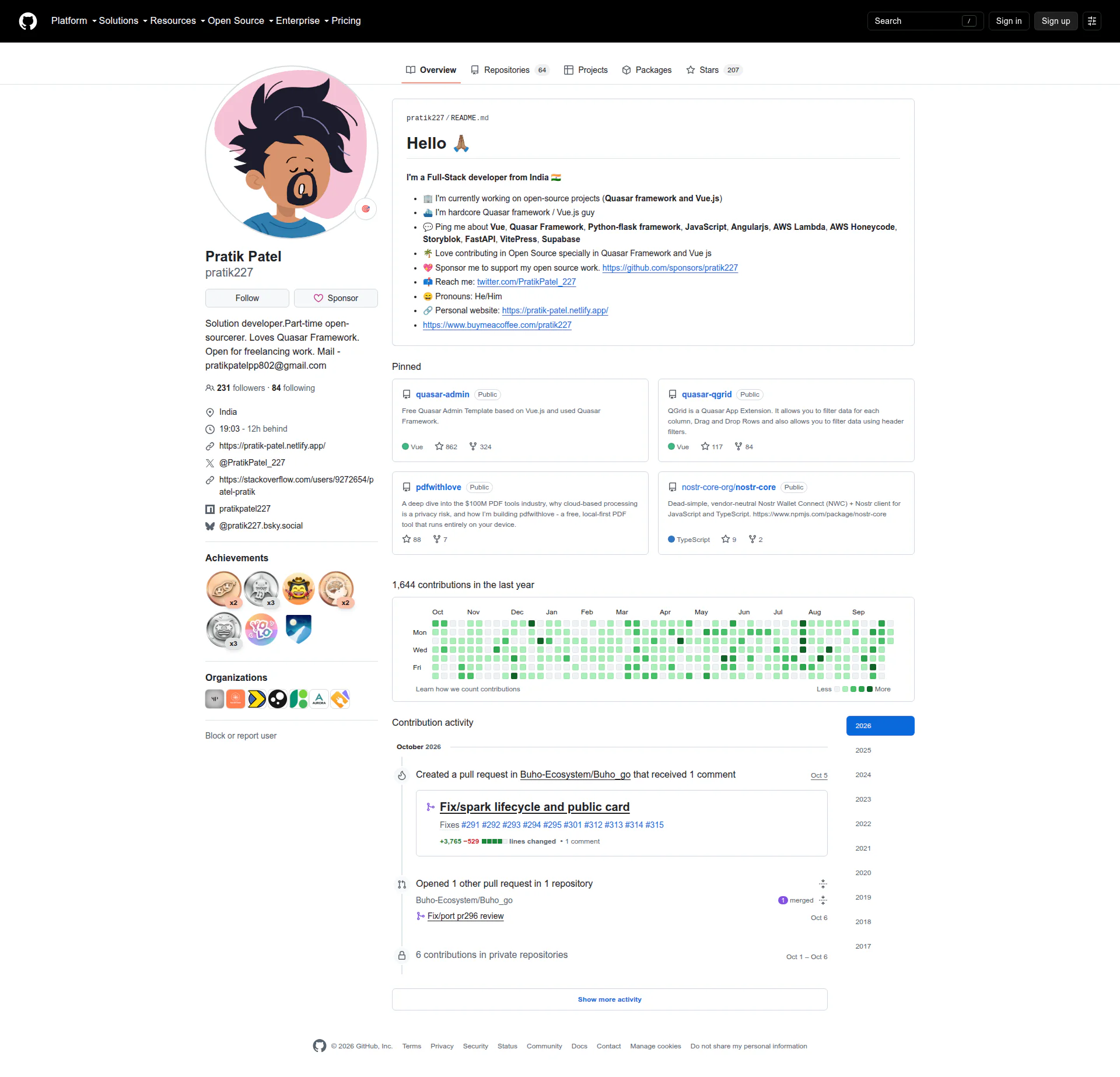 Pratik Patel landing page