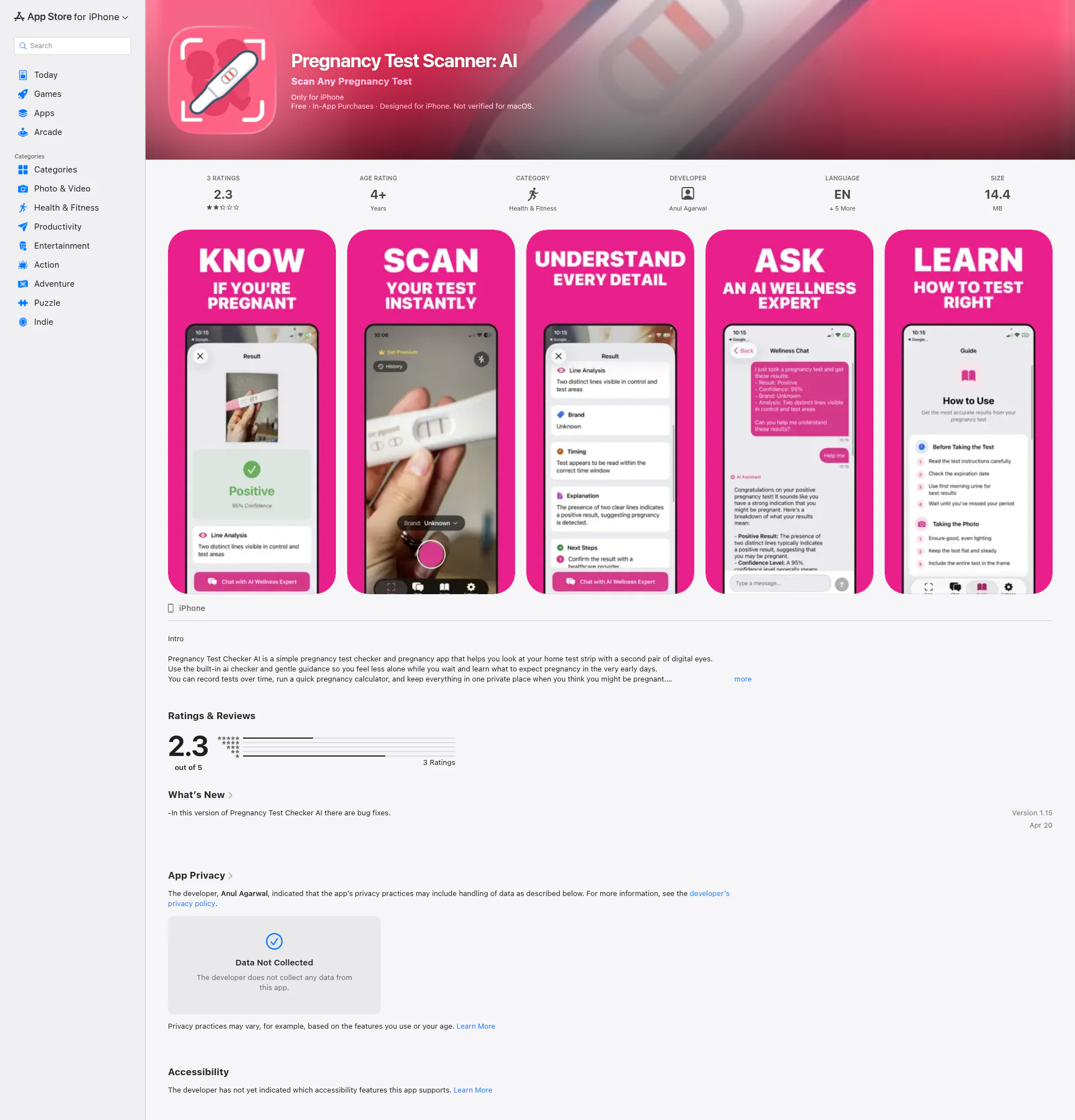 Pregnancy AI Tst landing page