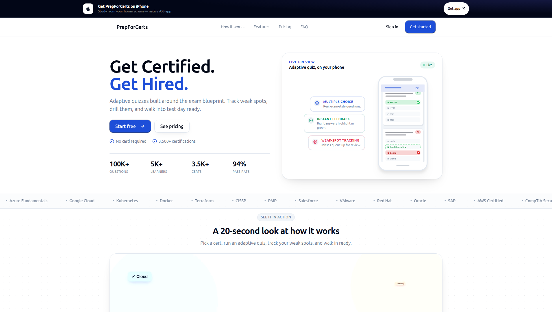 Landing page screenshot for prepforcerts.org, 1910 by 1080 pixels