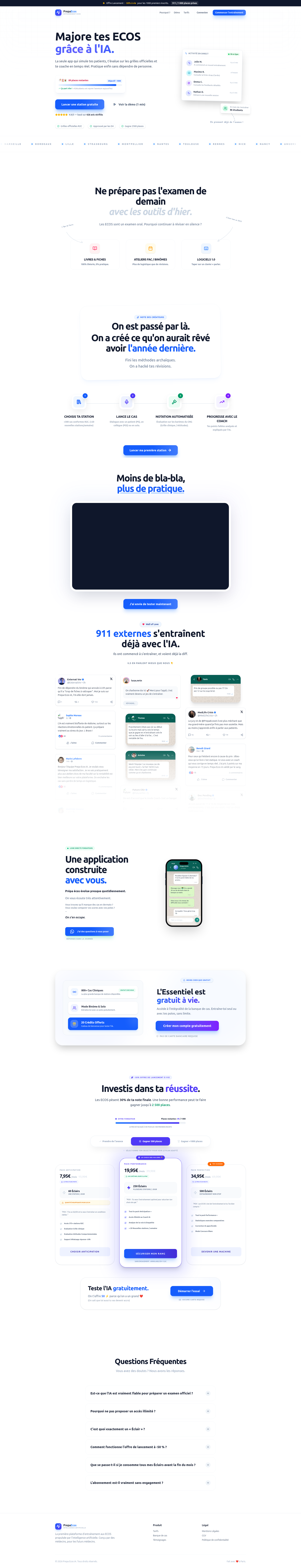 Landing page screenshot for prepa-ecos-ia.fr, 1920 by 9992 pixels
