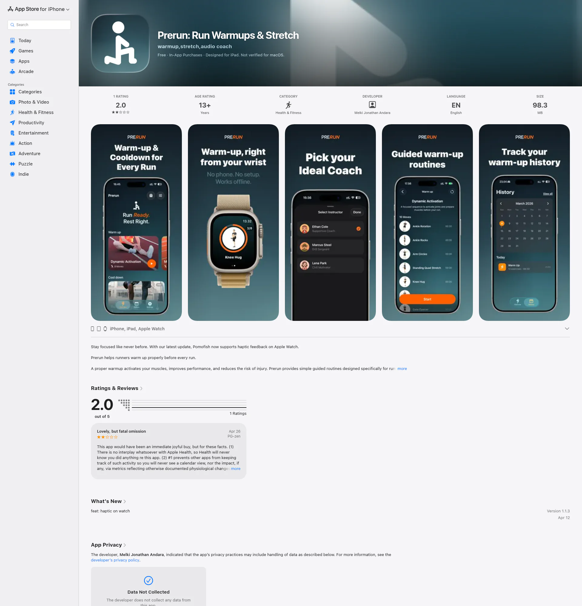 Prerun: run warmups & stretch landing page