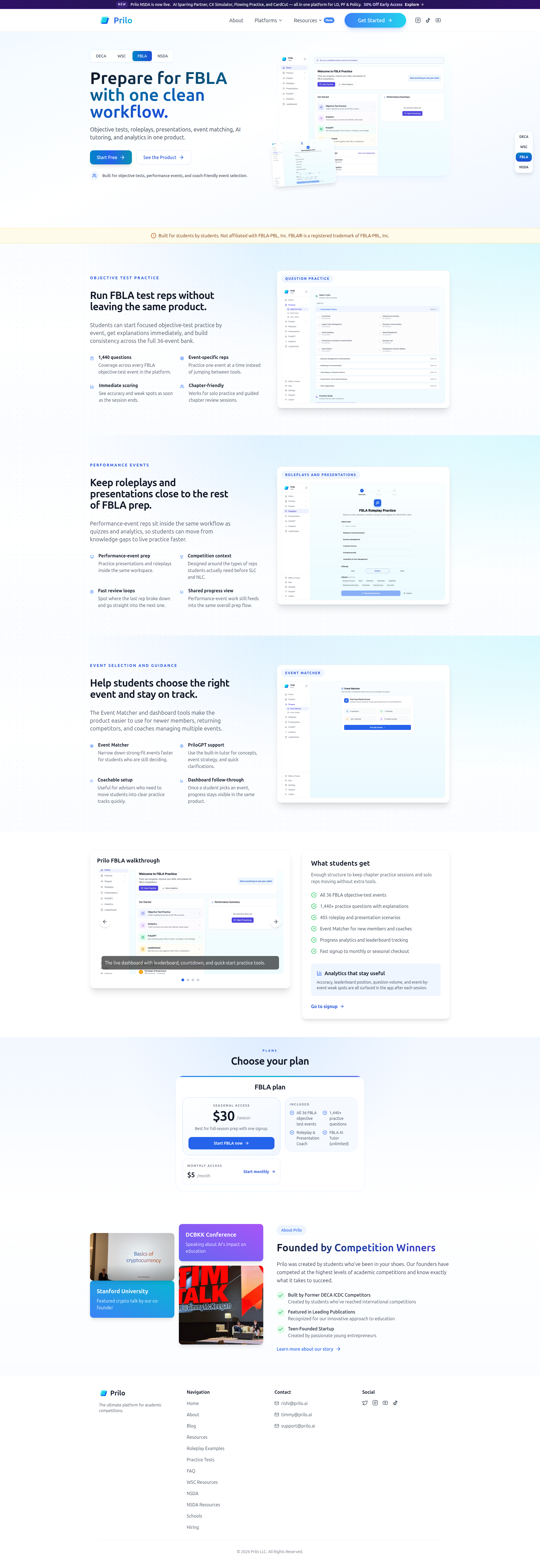 Landing page screenshot for prilo.ai, 1920 by 5570 pixels