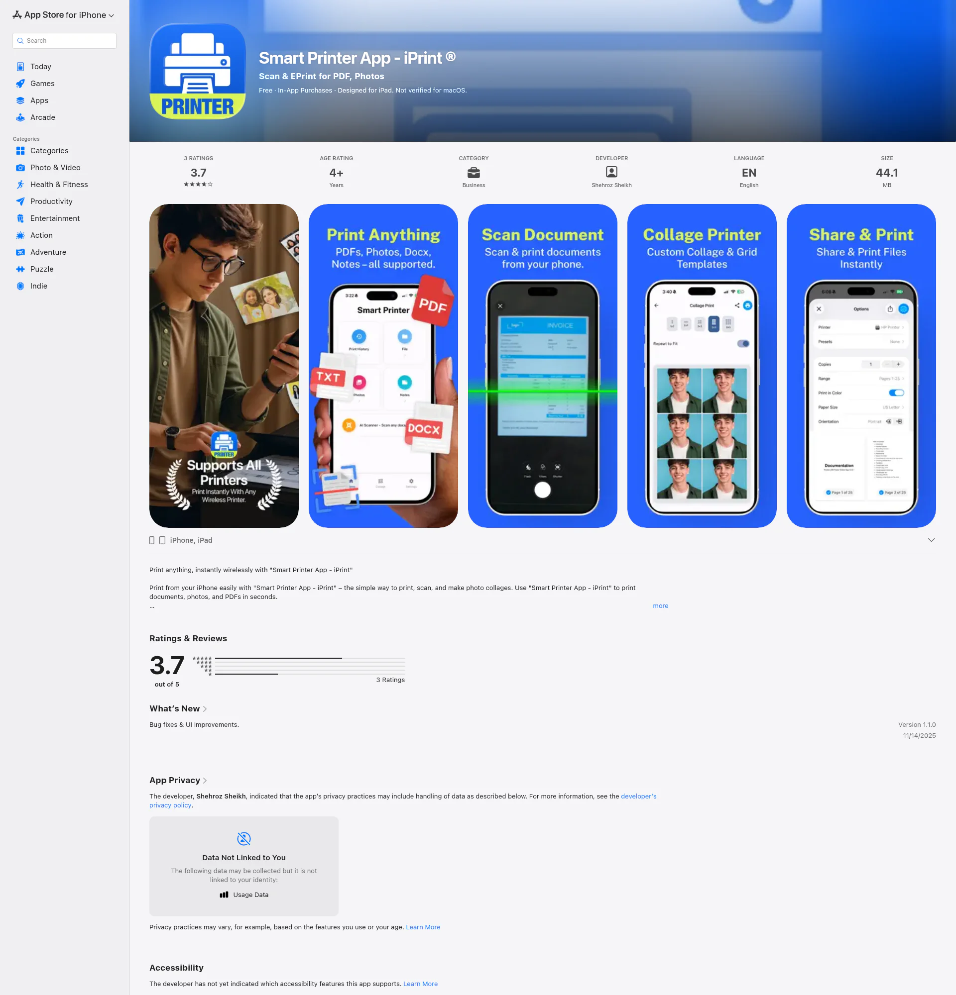 Printer landing page