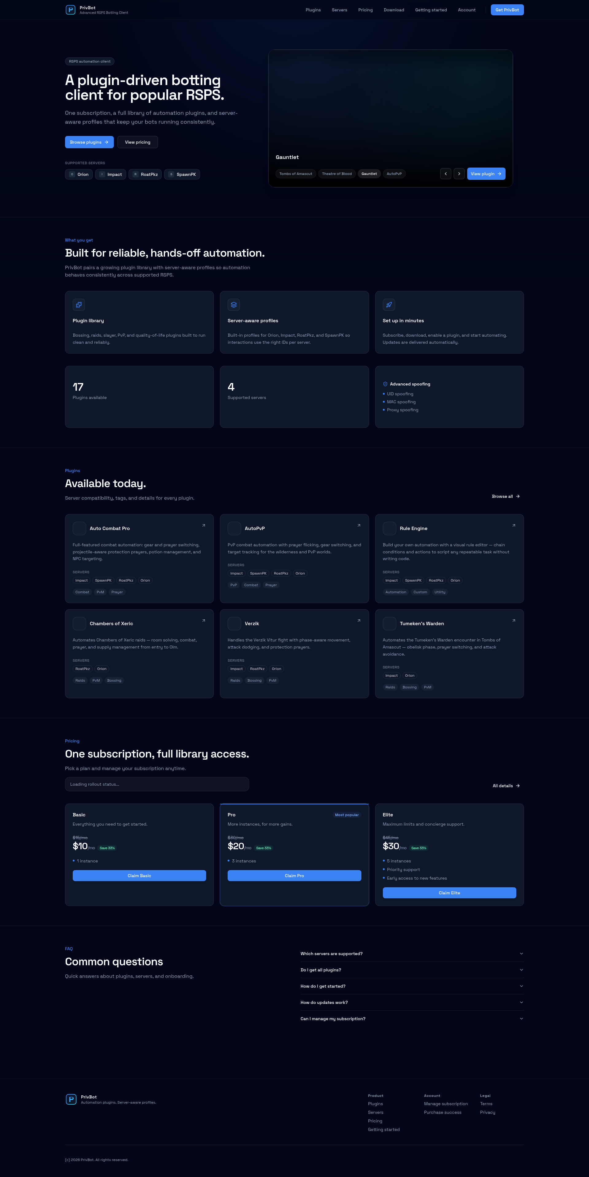 Landing page screenshot for privbot.dev, 1920 by 3835 pixels