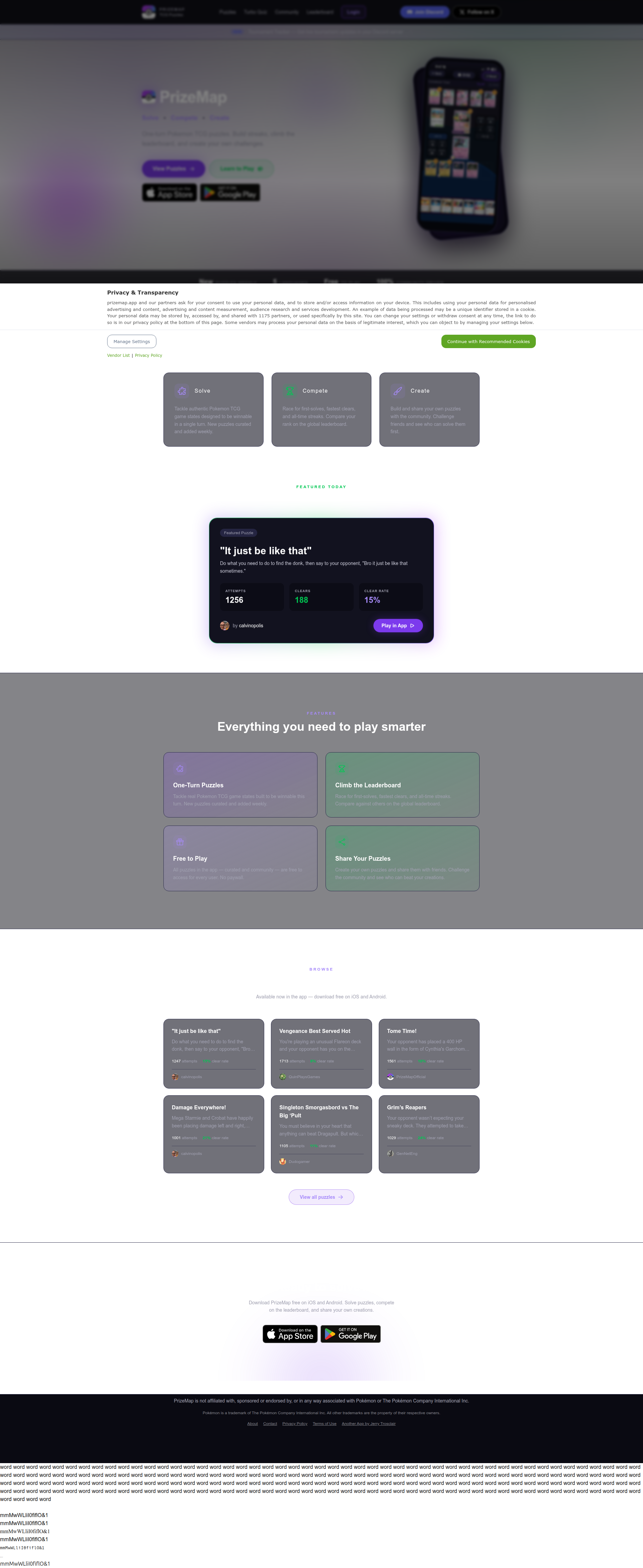 Landing page screenshot for prizemap.app, 1920 by 4680 pixels