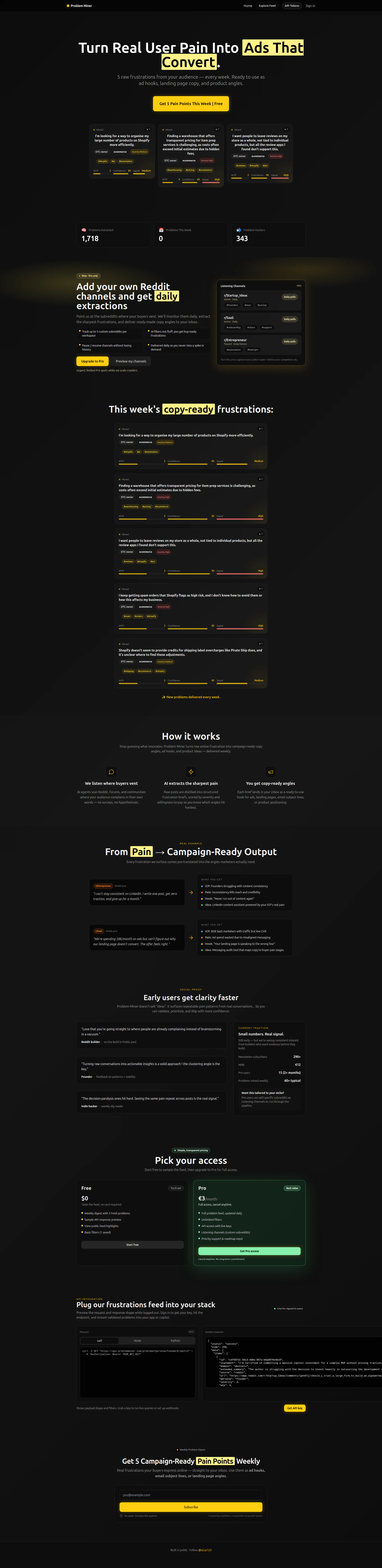 Problem Miner landing page