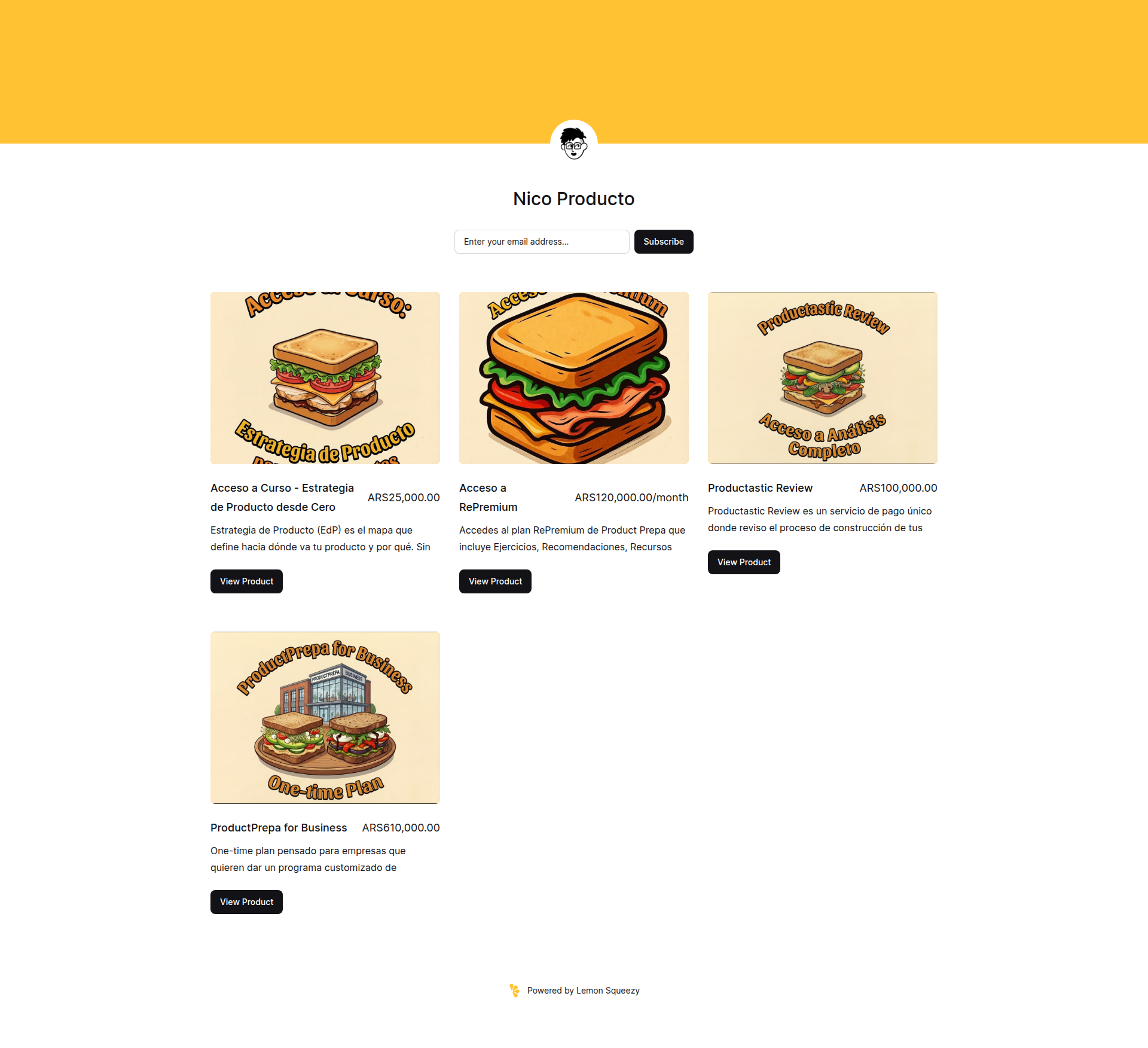 Landing page screenshot for nicoproducto.lemonsqueezy.com, 1920 by 1752 pixels