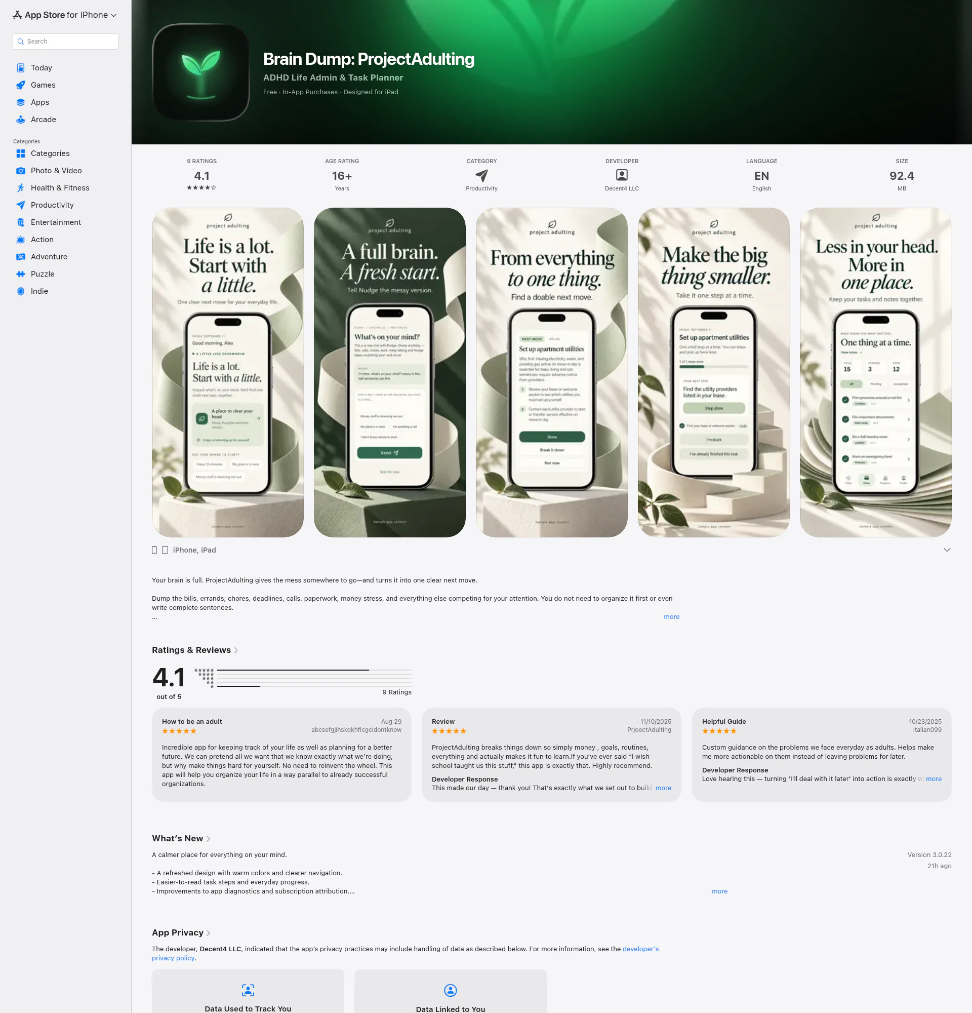 Brain Dump - Project Adulting landing page
