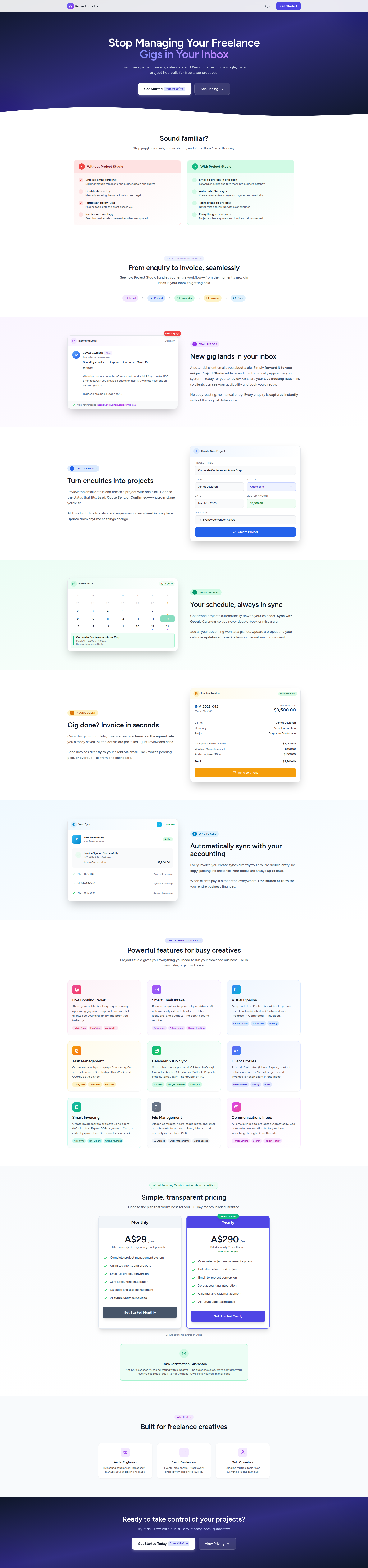 Landing page screenshot for projectstudio.co, 1920 by 8174 pixels