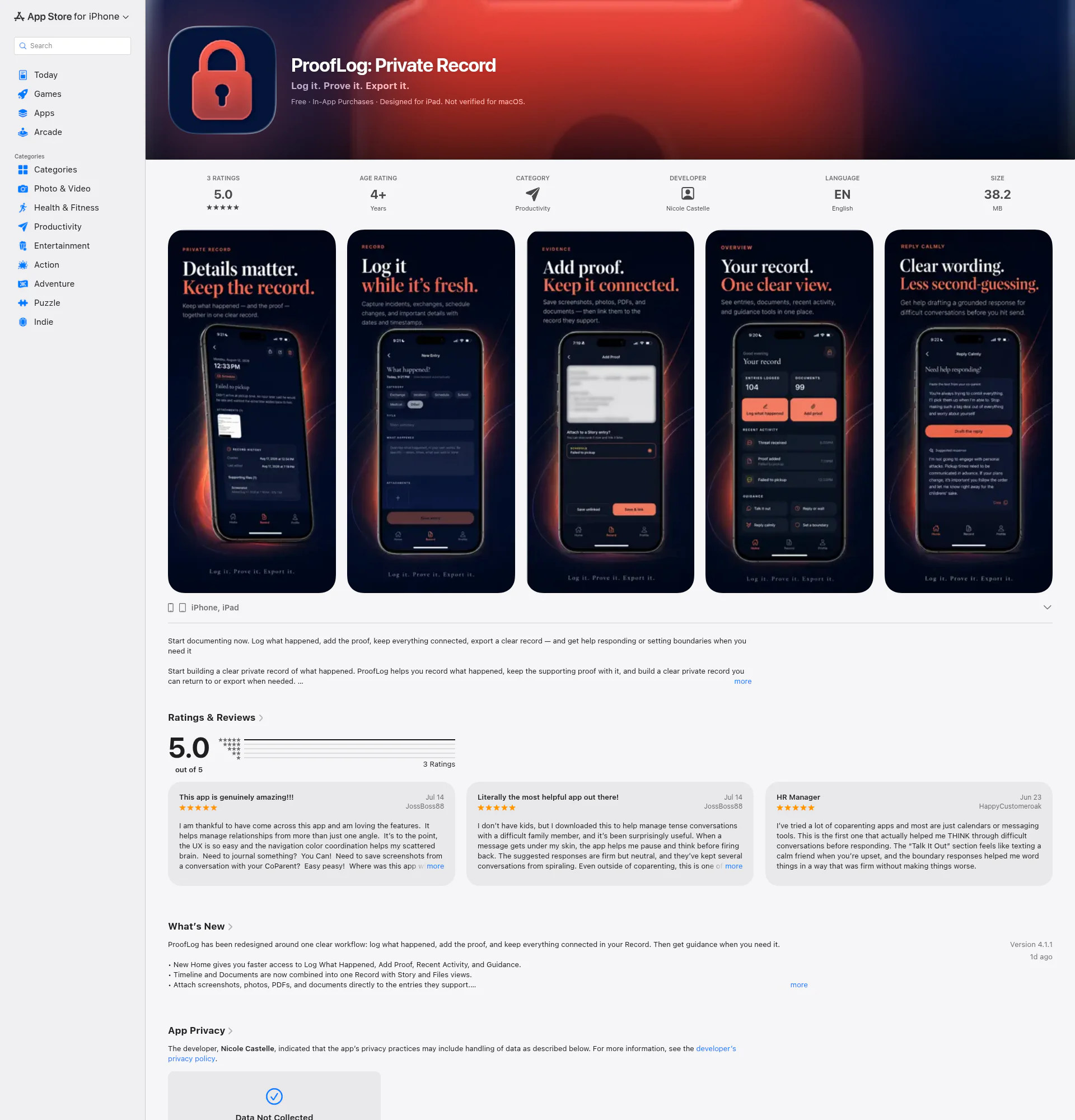 ProofLog: Private Record landing page