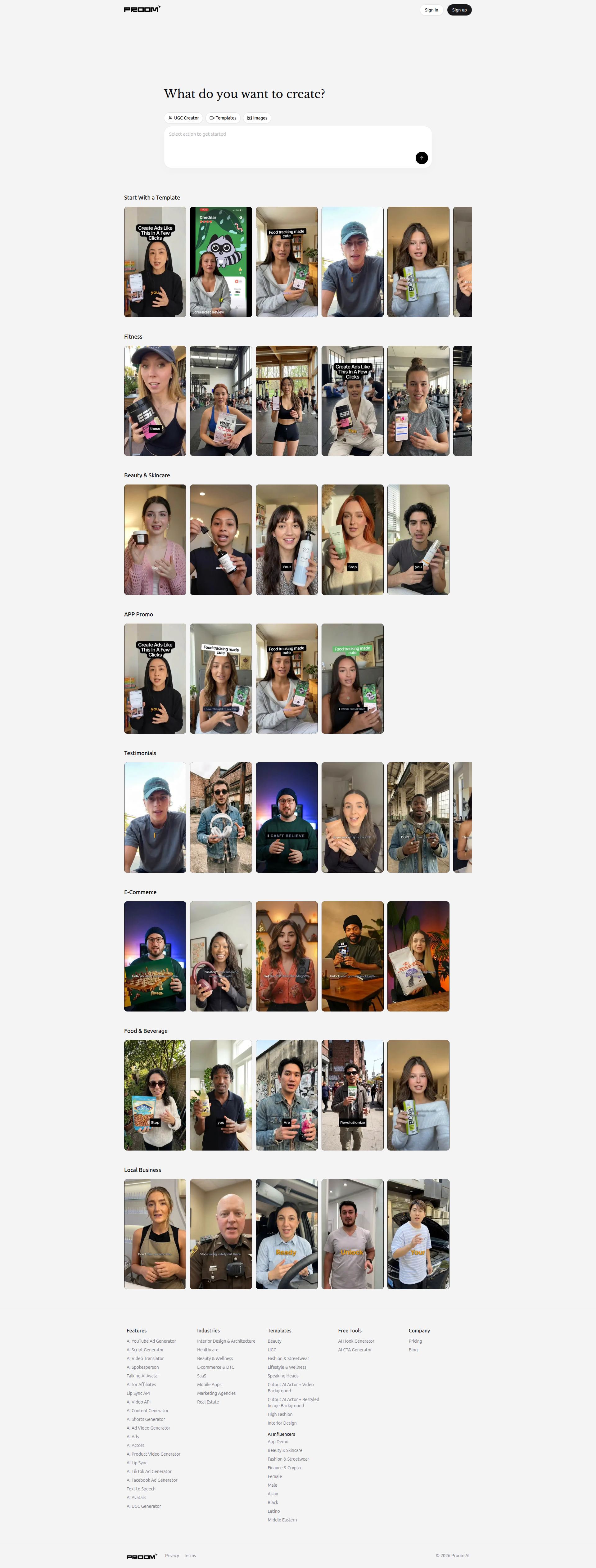 Landing page screenshot for proom.ai, 1920 by 5052 pixels