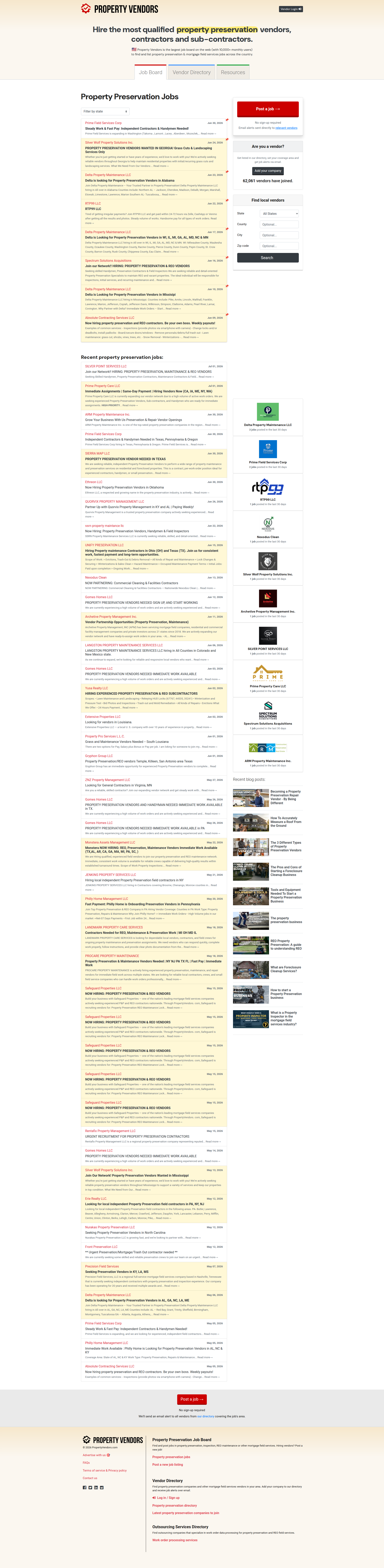 Landing page screenshot for propertyvendors.com, 1920 by 7848 pixels