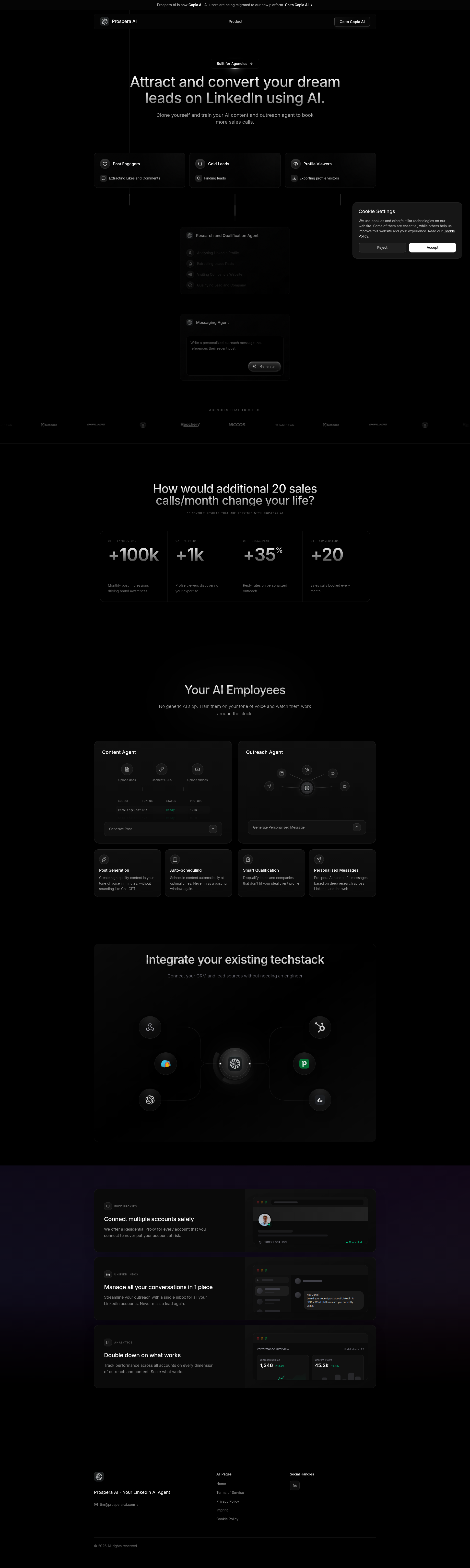 Landing page screenshot for prospera-ai.com, 1920 by 6404 pixels