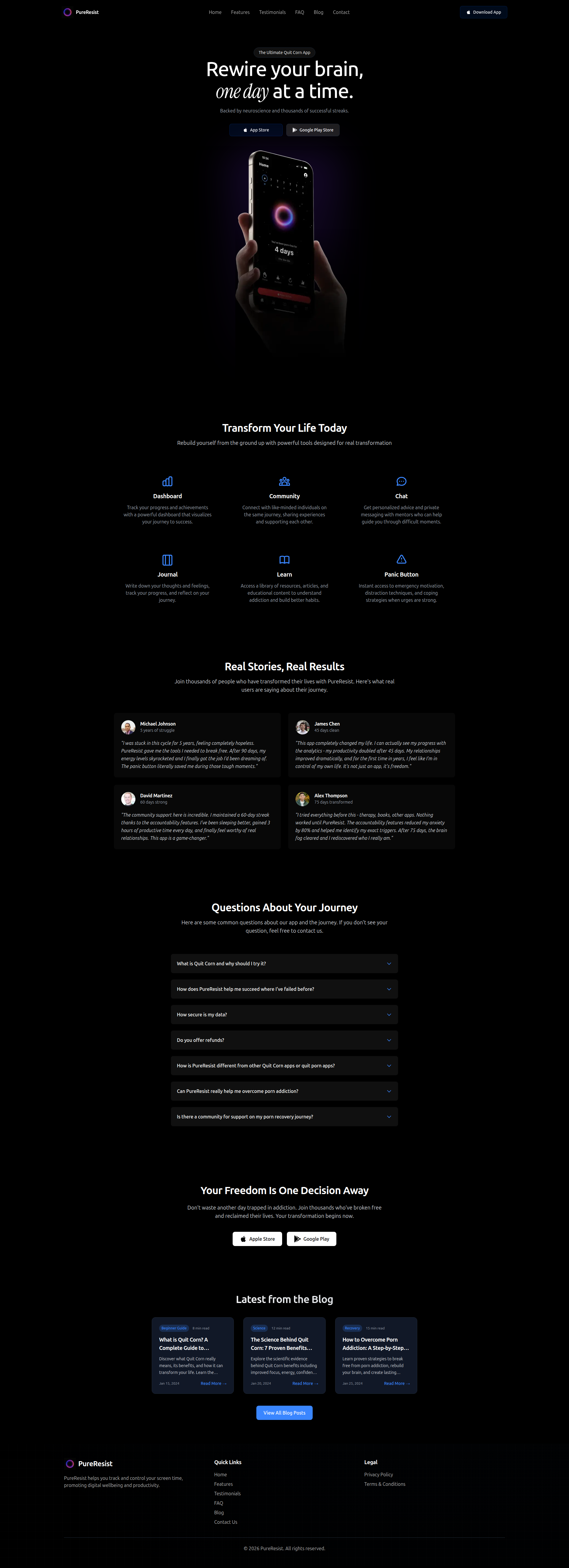 Landing page screenshot for pureresist.com, 1920 by 5284 pixels