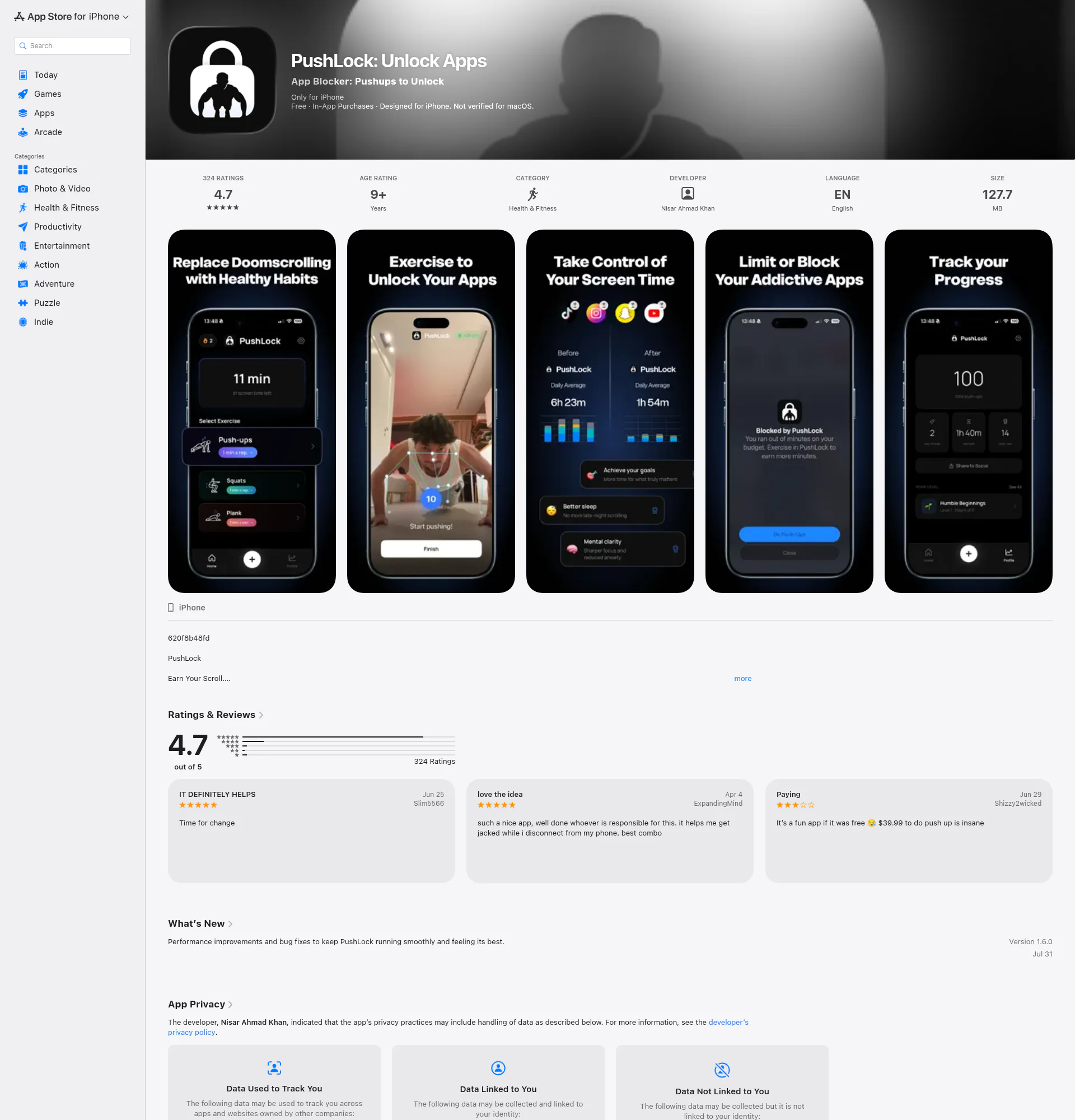 PushLock landing page