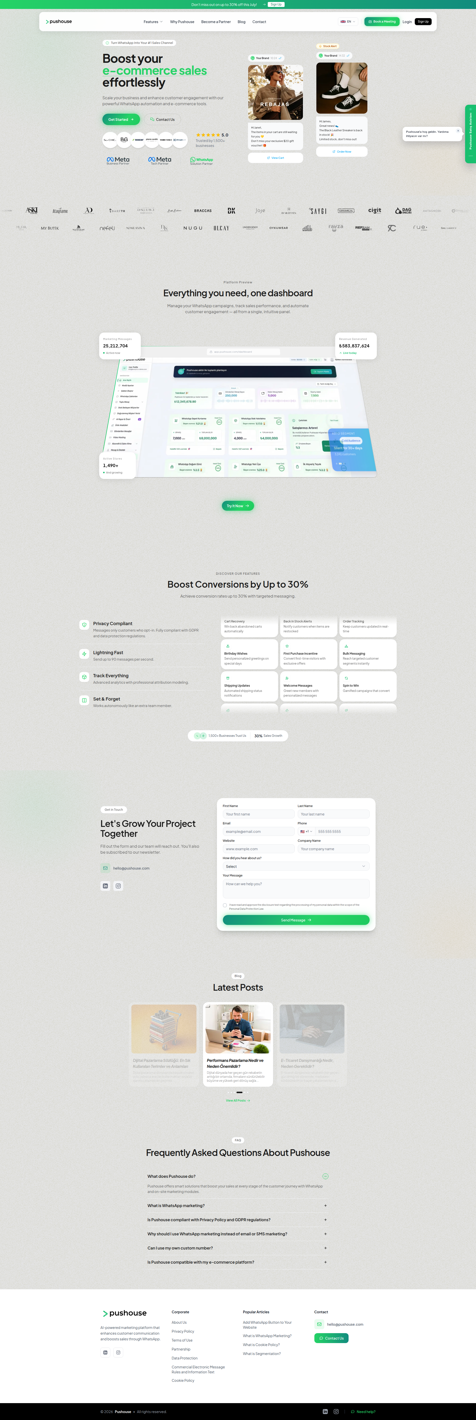Landing page screenshot for pushouse.com, 1920 by 5722 pixels