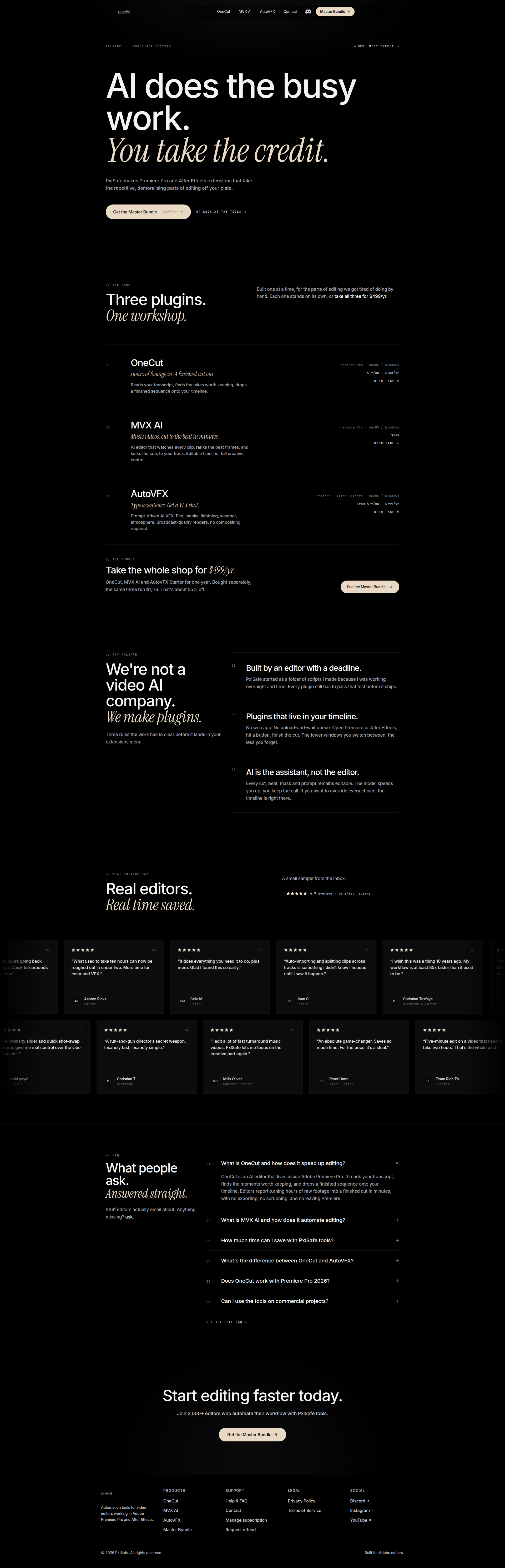 Landing page screenshot for pxlsafe.com, 1920 by 5958 pixels