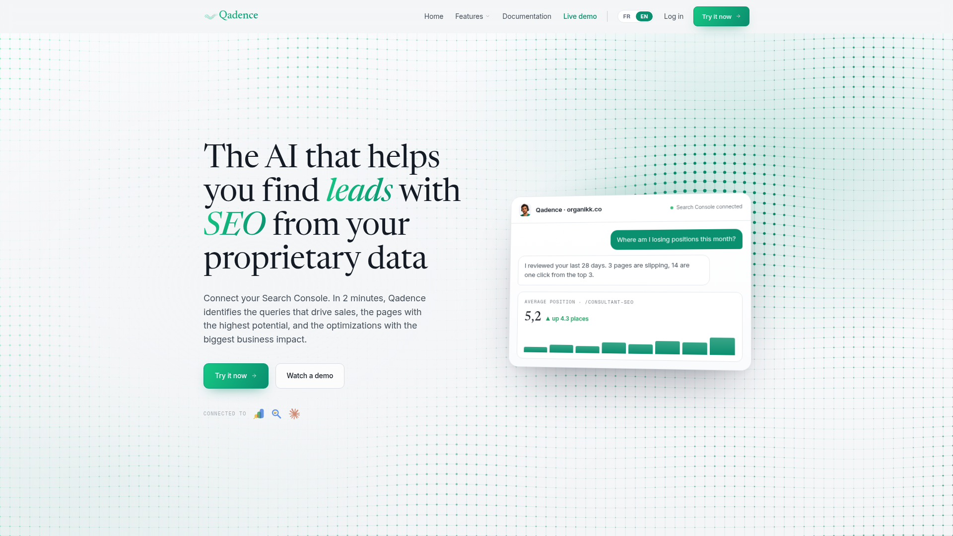 Landing page screenshot for qadence.io, 1920 by 1080 pixels