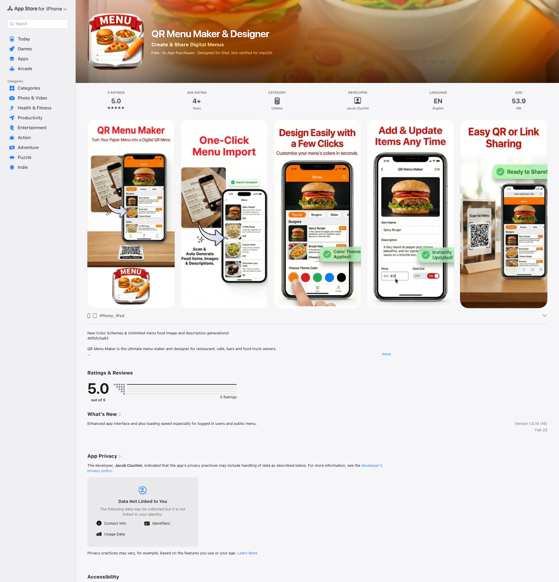 QR Menu Maker landing page
