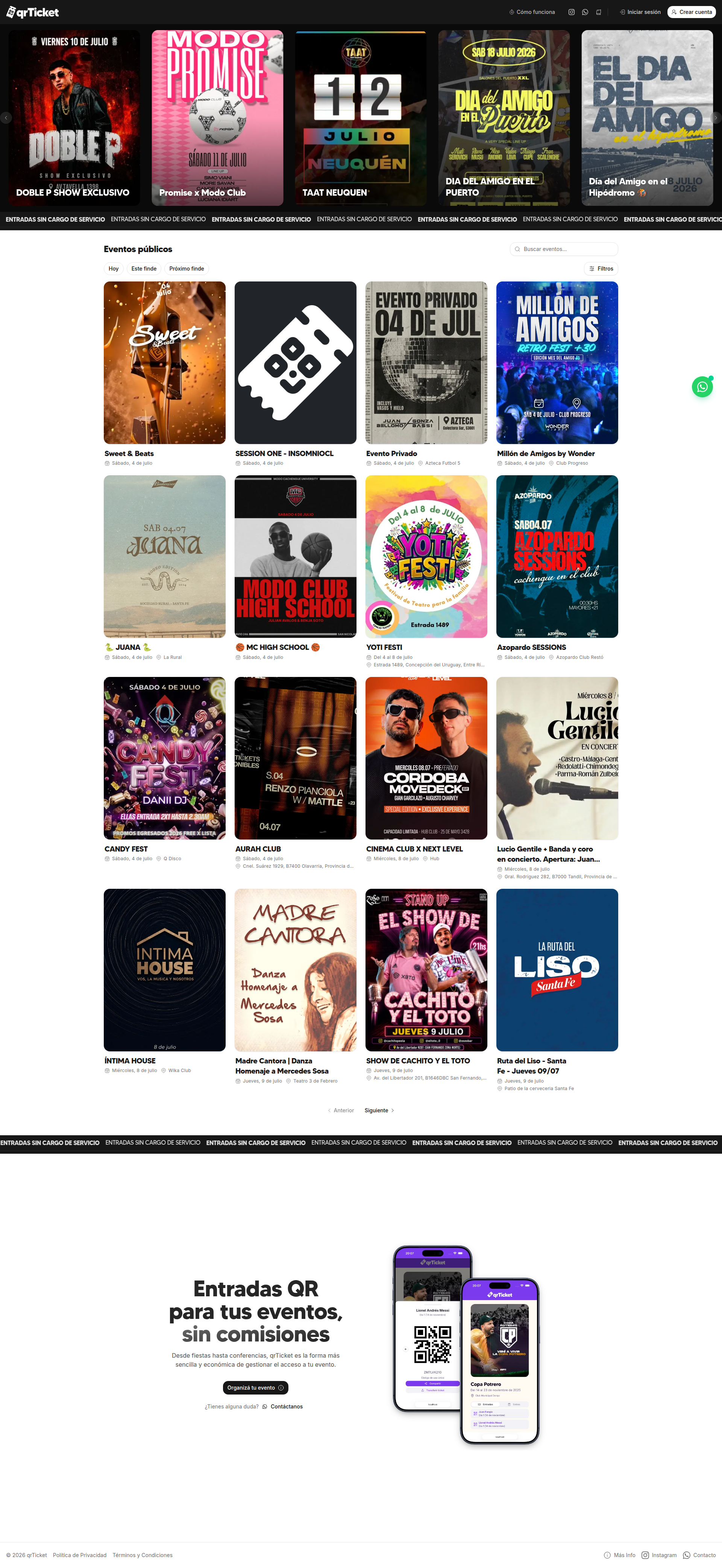 Landing page screenshot for qrticket.app, 1920 by 4167 pixels