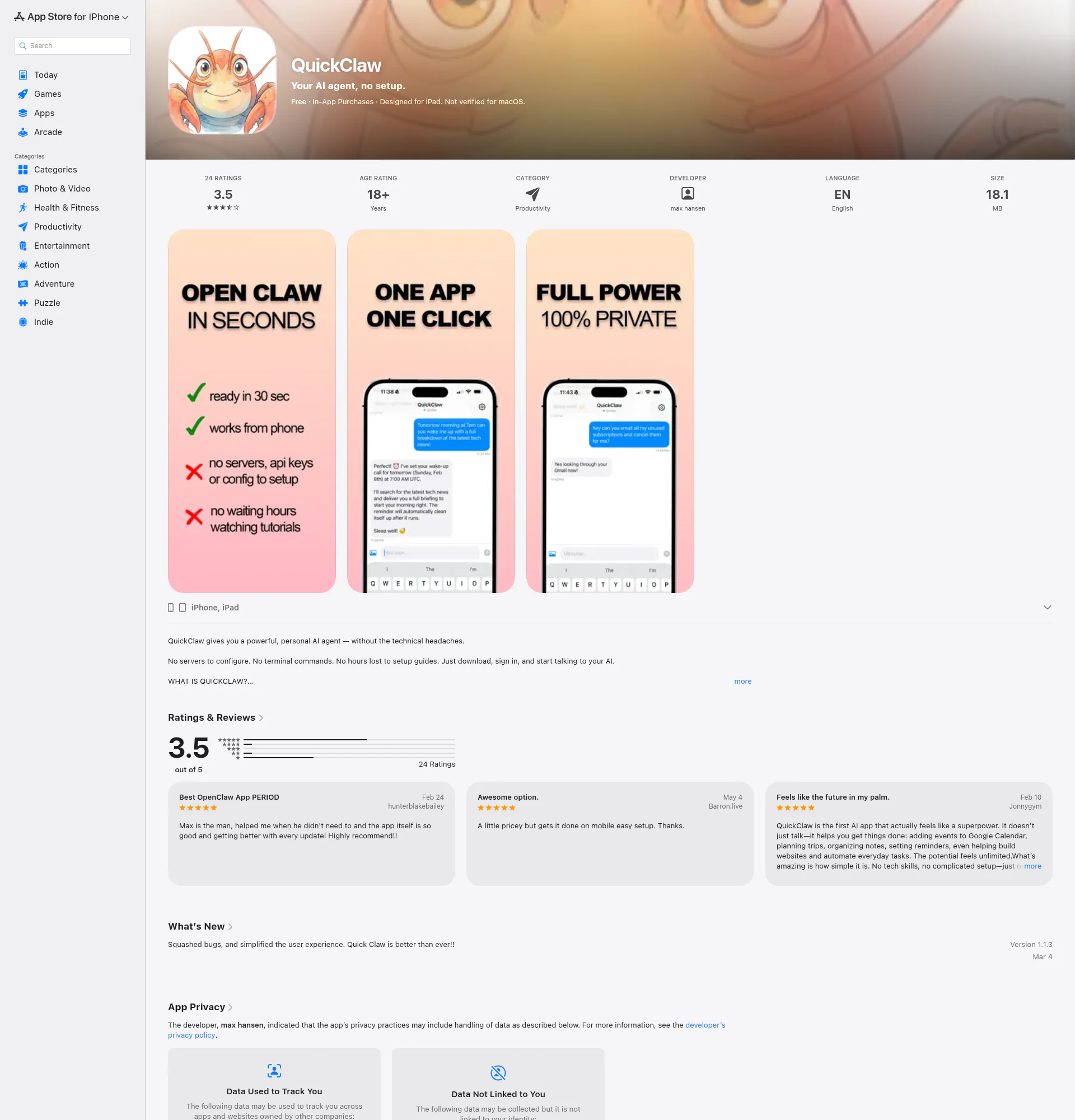 Quick Claw landing page